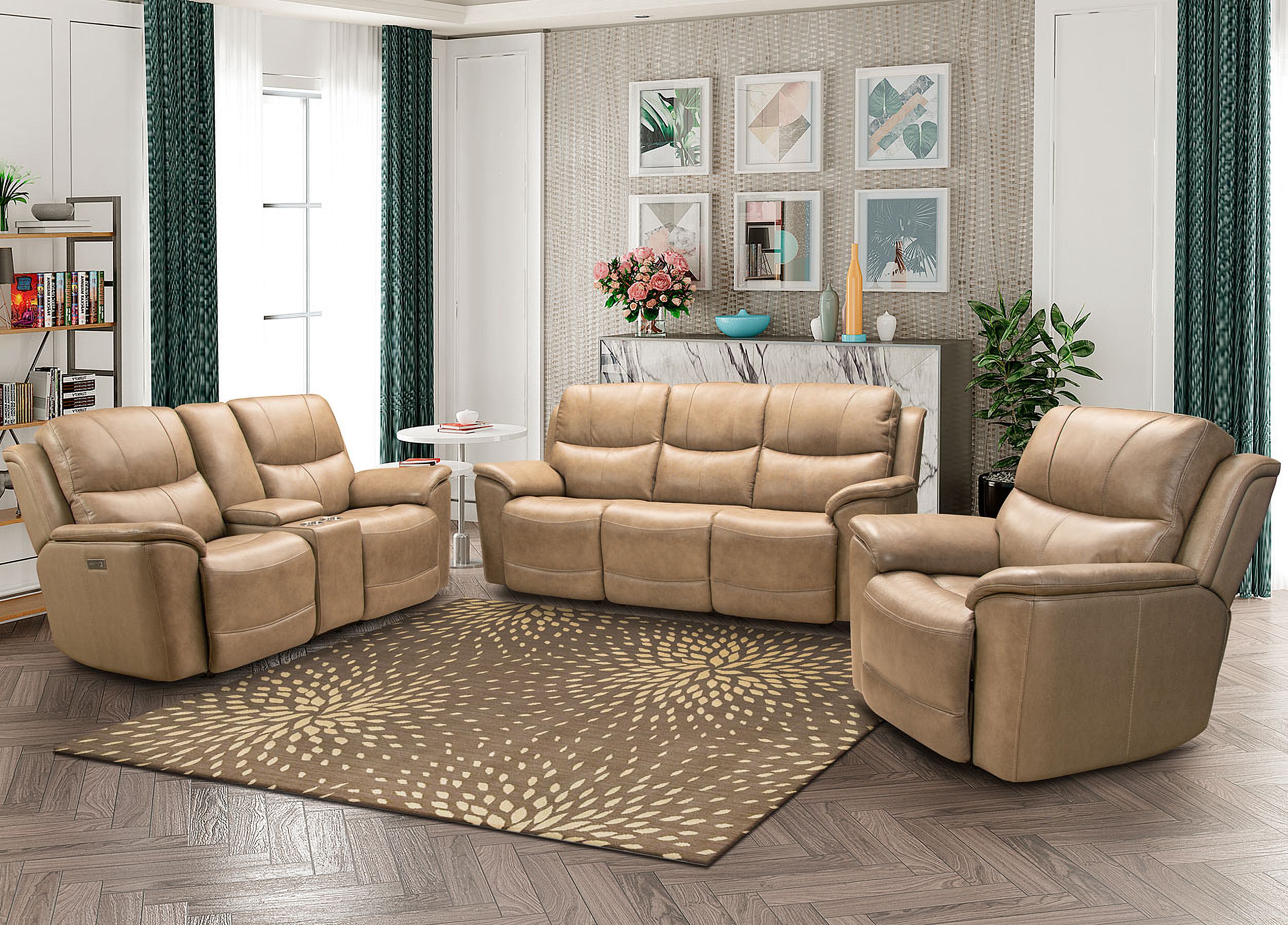 The appearance of Kaden Power Reclining Living Room Set w/ Power Headrests and Lumbar (Taupe) designed by BarcaLounger in the modern / contemporary interior design. This taupe piece of furniture  was selected by 1StopBedrooms from Kaden Collection to add a touch of cosiness and style into your home. Sku: 39PHL3665372282;24PHL3665372282. Material: Leather.