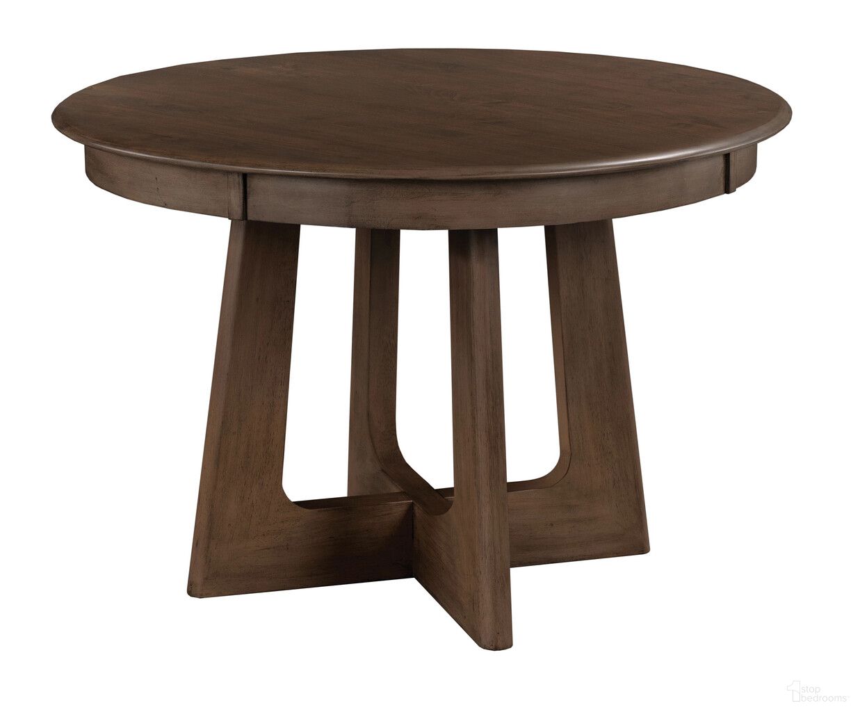 The appearance of Kafe 44 Inch Round Pedestal Table In Mocha designed by Kincaid in the transitional interior design. This mocha piece of furniture was selected by 1StopBedrooms from Kafe Collection to add a touch of cosiness and style into your home. Sku: 317-707M. Table Base Style: Trestle. Table Top Shape: Round. Size: 44". Material: Alder Solid.