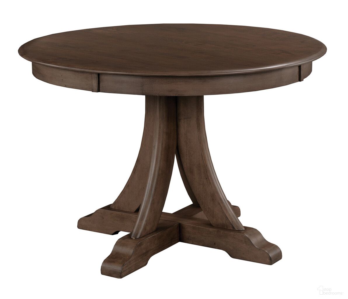 The appearance of Kafe 44 Inch Round Quad Table In Mocha designed by Kincaid in the transitional interior design. This mocha piece of furniture was selected by 1StopBedrooms from Kafe Collection to add a touch of cosiness and style into your home. Sku: 317-705M. Table Base Style: Pedestal. Table Top Shape: Round. Size: 44". Material: Alder Solid.