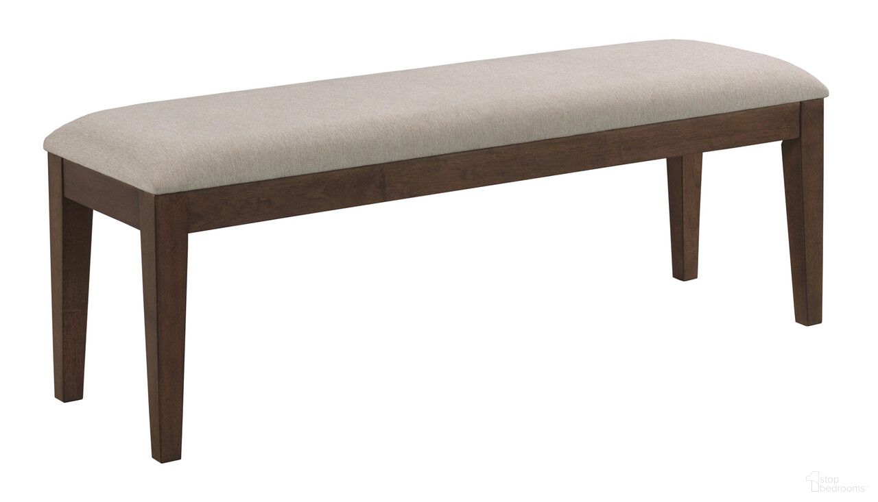 The appearance of Kafe Upholstered Dining Bench In Mocha designed by Kincaid in the transitional interior design. This mocha piece of furniture was selected by 1StopBedrooms from Kafe Collection to add a touch of cosiness and style into your home. Sku: 317-480M. Material: Alder Solid.