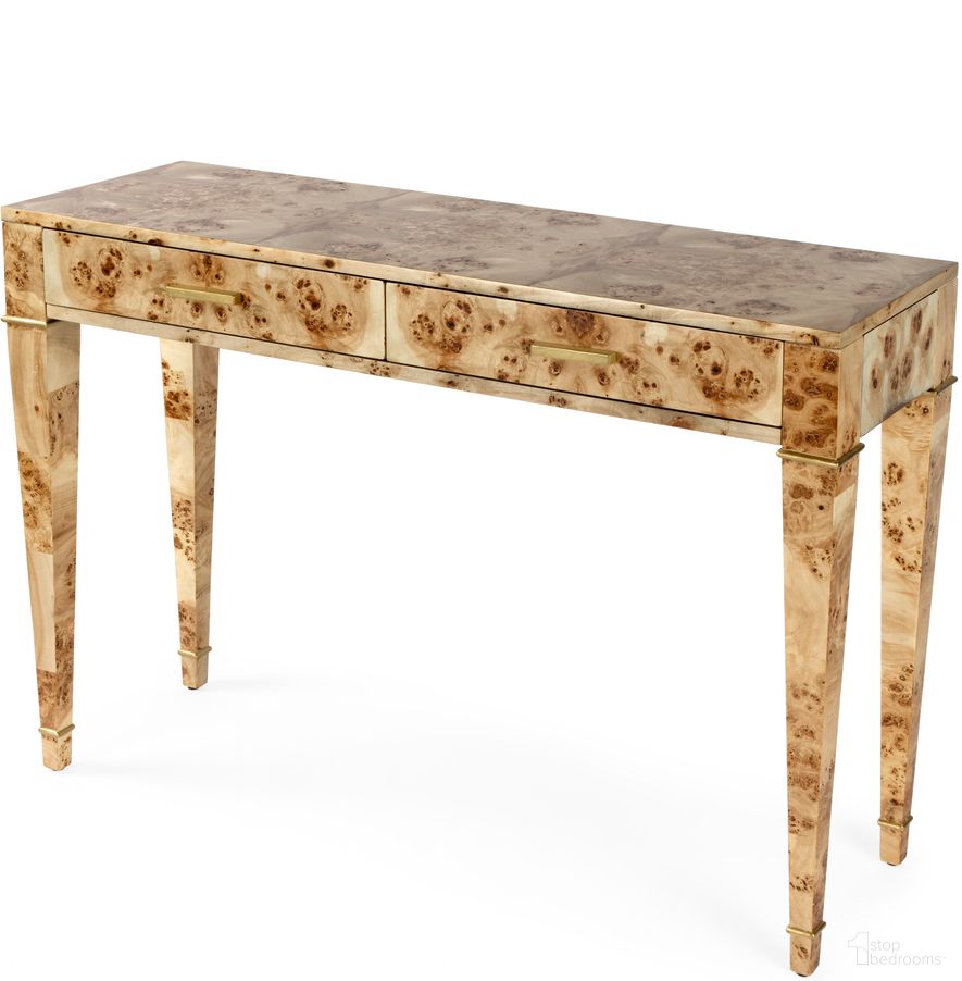 Kai 2 Drawer 45 Inch Burl Wood Console Table In Light Brown