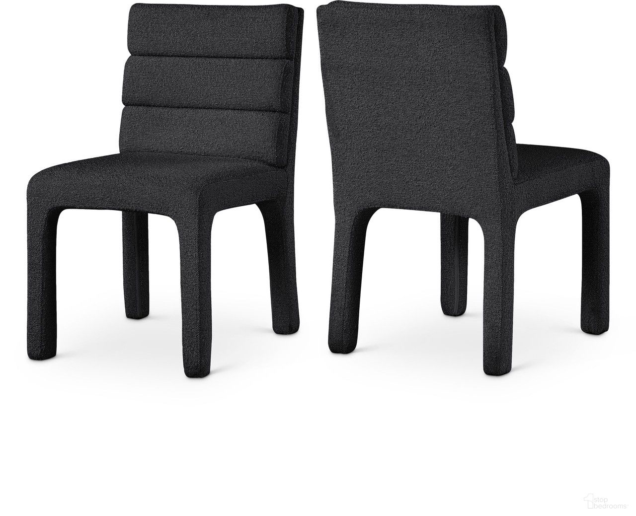Kai Boucle Fabric Dining Chair Set of 2 In Black