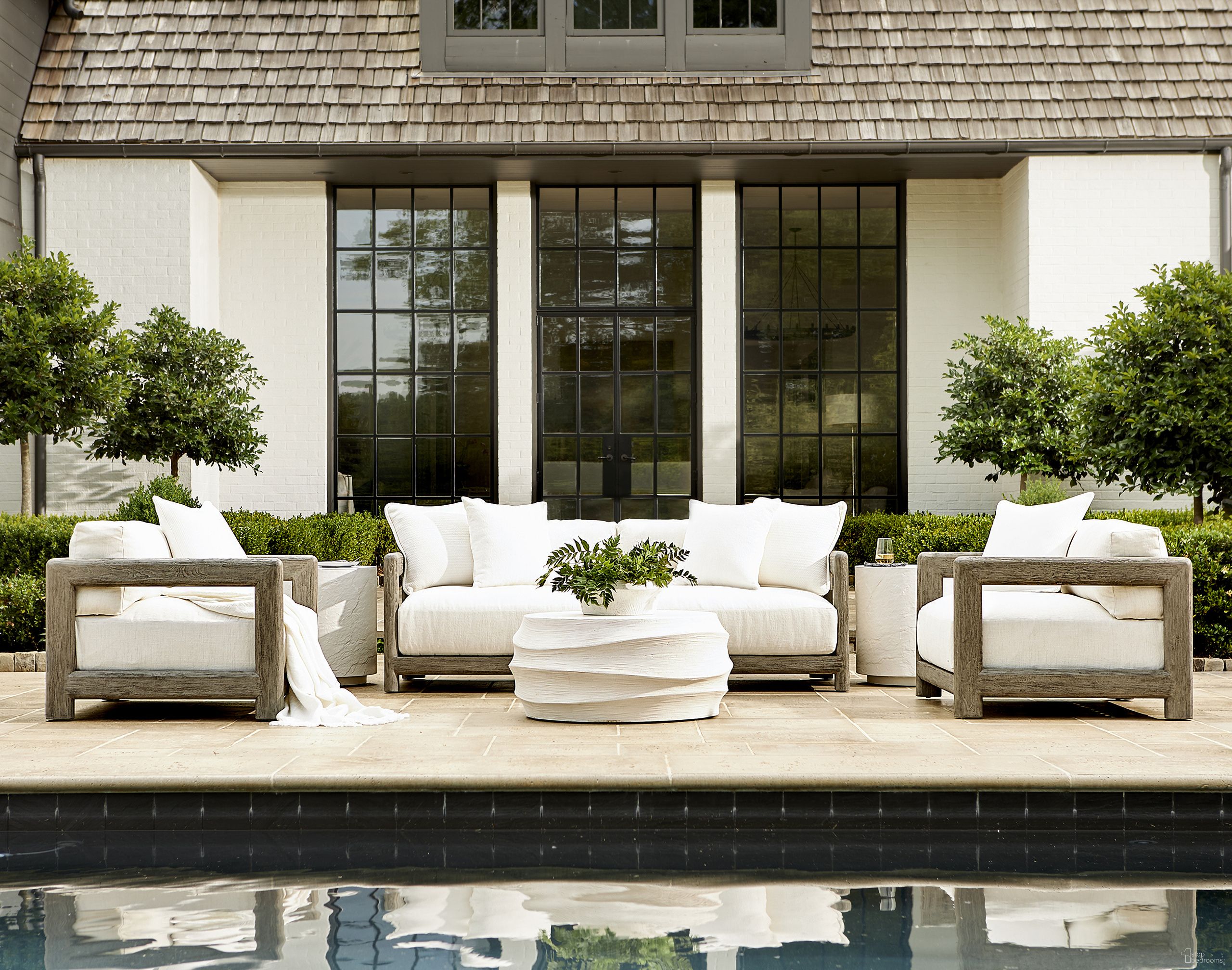 The appearance of Kai Outdoor Occasional Table Set designed by Bernhardt in the modern / contemporary interior design. This white piece of furniture was selected by 1StopBedrooms from Kai Collection to add a touch of cosiness and style into your home. Sku: X01028;X01157. Material: Stonecast.