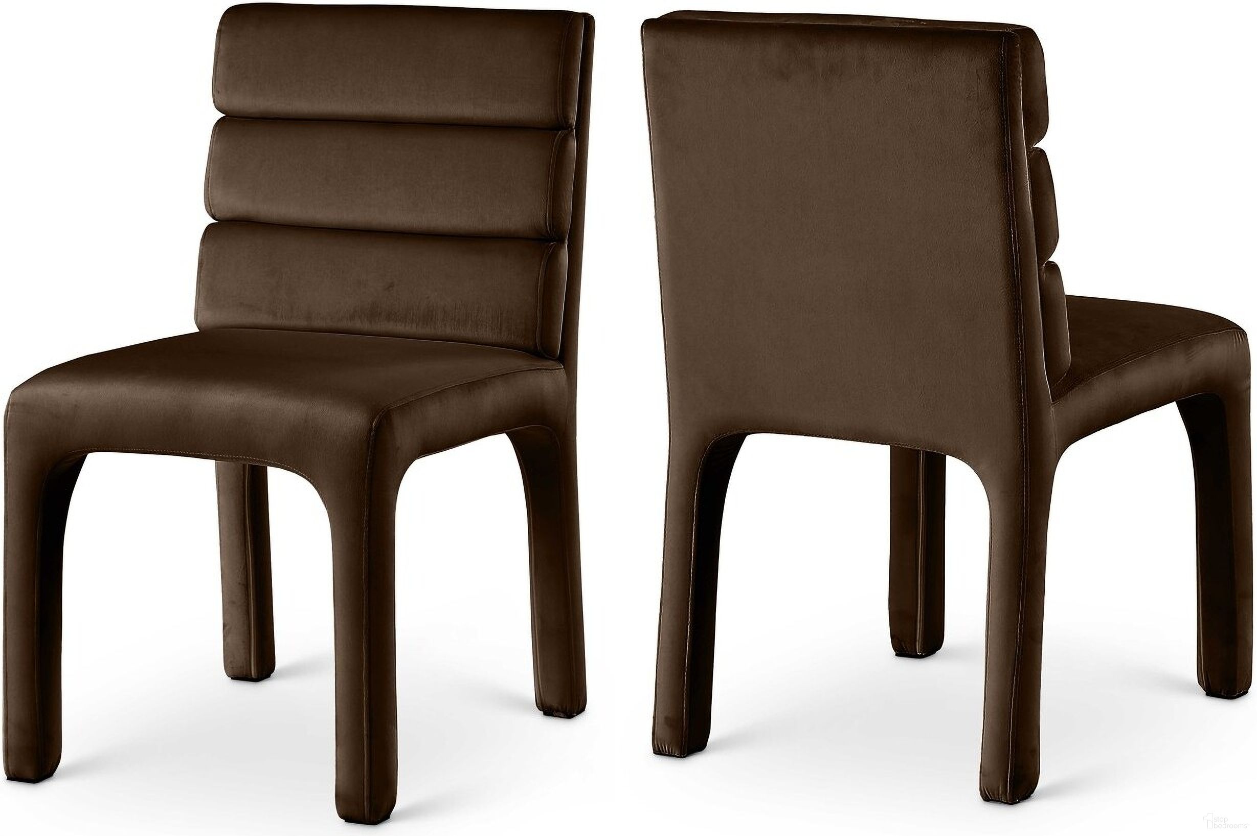 Kai Velvet Dining Chair Set of 2 In Brown