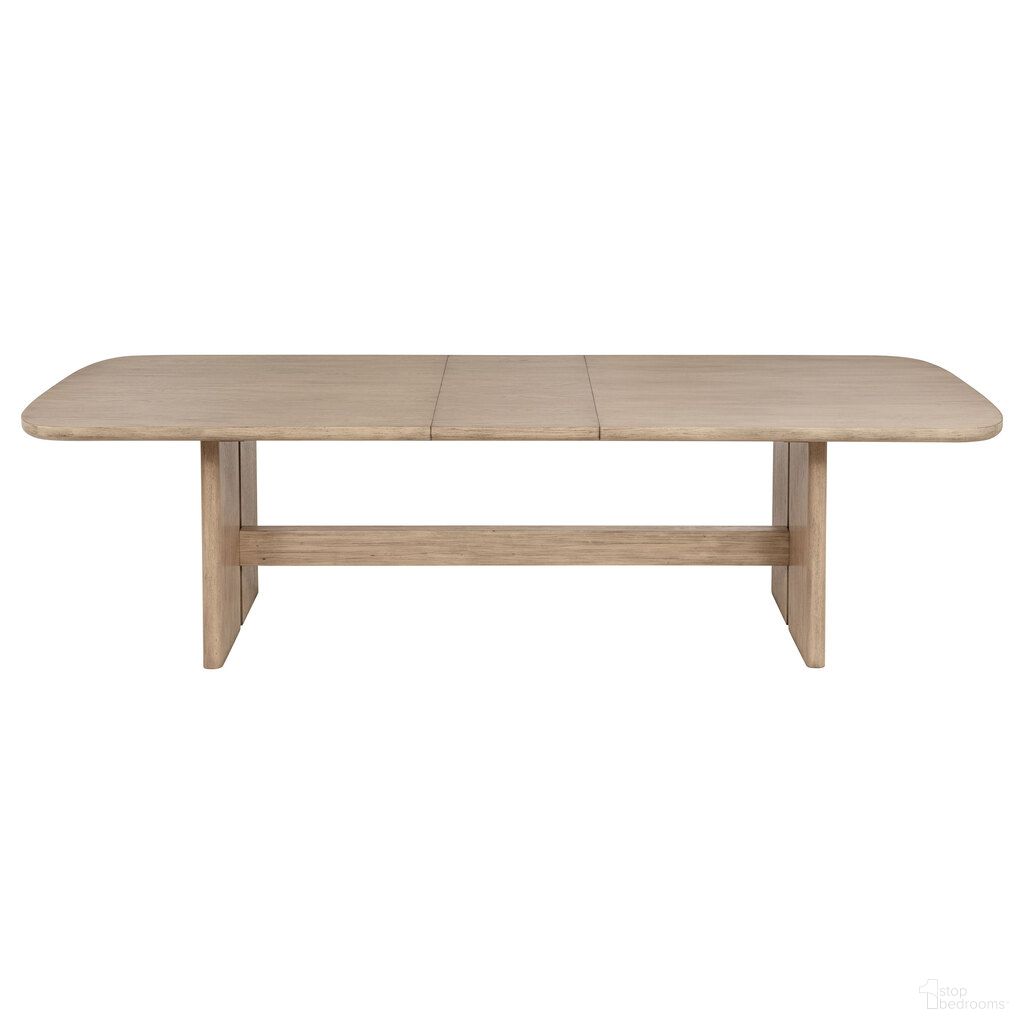The appearance of Kailani 110 Inch Rectangular Wood Dining Table In Beige Oak designed by Coaster in the coastal interior design. This beige oak piece of furniture  was selected by 1StopBedrooms from Kailani Collection to add a touch of cosiness and style into your home. Sku: 109381B1;109381B2. Table Base Style: Trestle. Material: MDF. Table Top Shape: Rectangular. Size: 42" x 92".