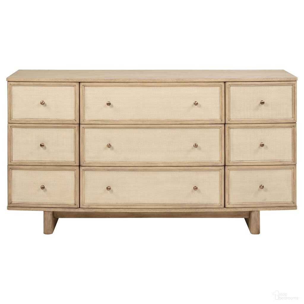 The appearance of Kailani 9-Drawer Dresser Cabinet In Beige Oak designed by Coaster in the coastal interior design. This beige oak piece of furniture  was selected by 1StopBedrooms from Kailani Collection to add a touch of cosiness and style into your home. Sku: 225043. Material: MDF.