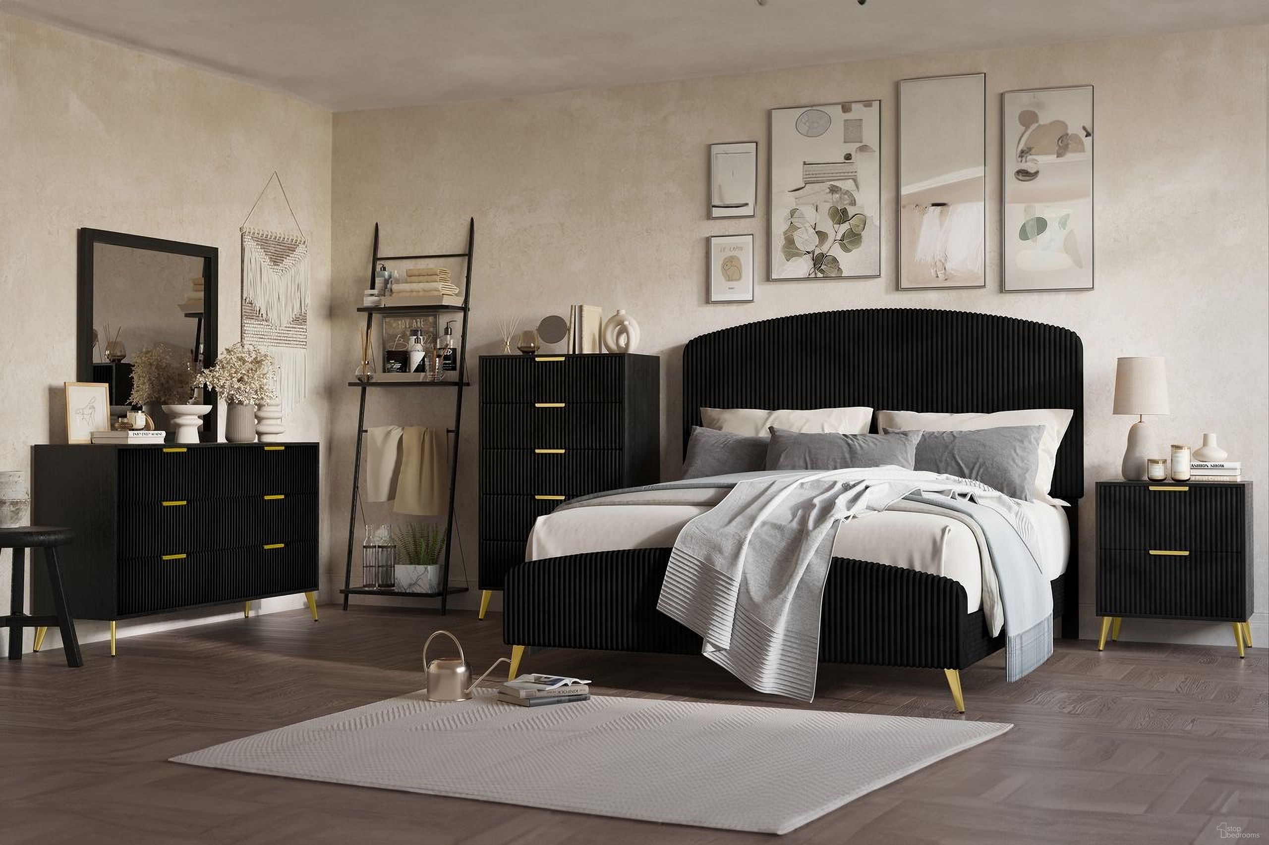 The appearance of Kailani Bedroom Set In Black designed by New Classic in the modern / contemporary interior design. This black piece of furniture was selected by 1StopBedrooms from Kailani Collection to add a touch of cosiness and style into your home. Sku: B4378K-315;B4378K-335;B4378K-040. Material: Wood. Bed Size: Queen.
