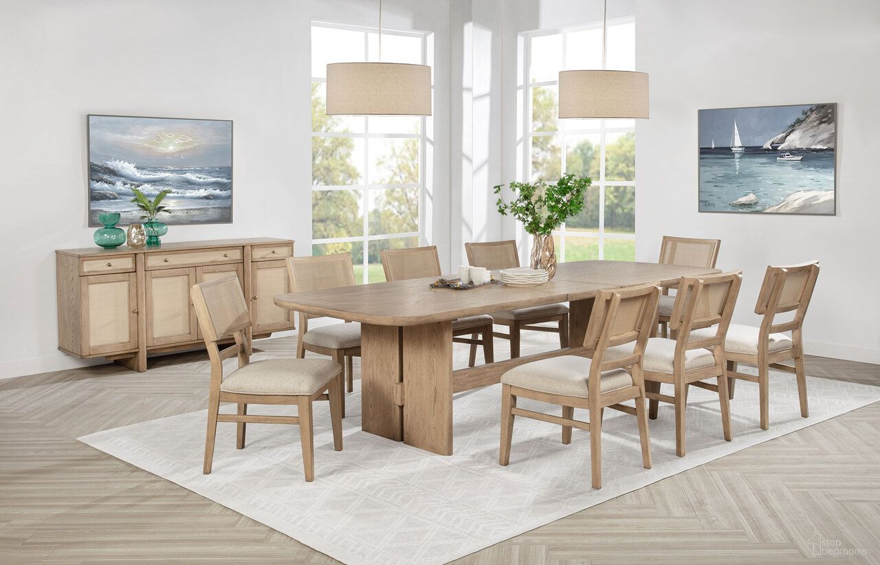 The appearance of Kailani Rectangular Wood Dining Set In Beige Oak designed by Coaster in the coastal interior design. This beige oak piece of furniture  was selected by 1StopBedrooms from Kailani Collection to add a touch of cosiness and style into your home. Sku: 109381B1;109381B2;109382. Table Top Shape: Rectangular. Size: 42" x 92". Material: Hardwood.