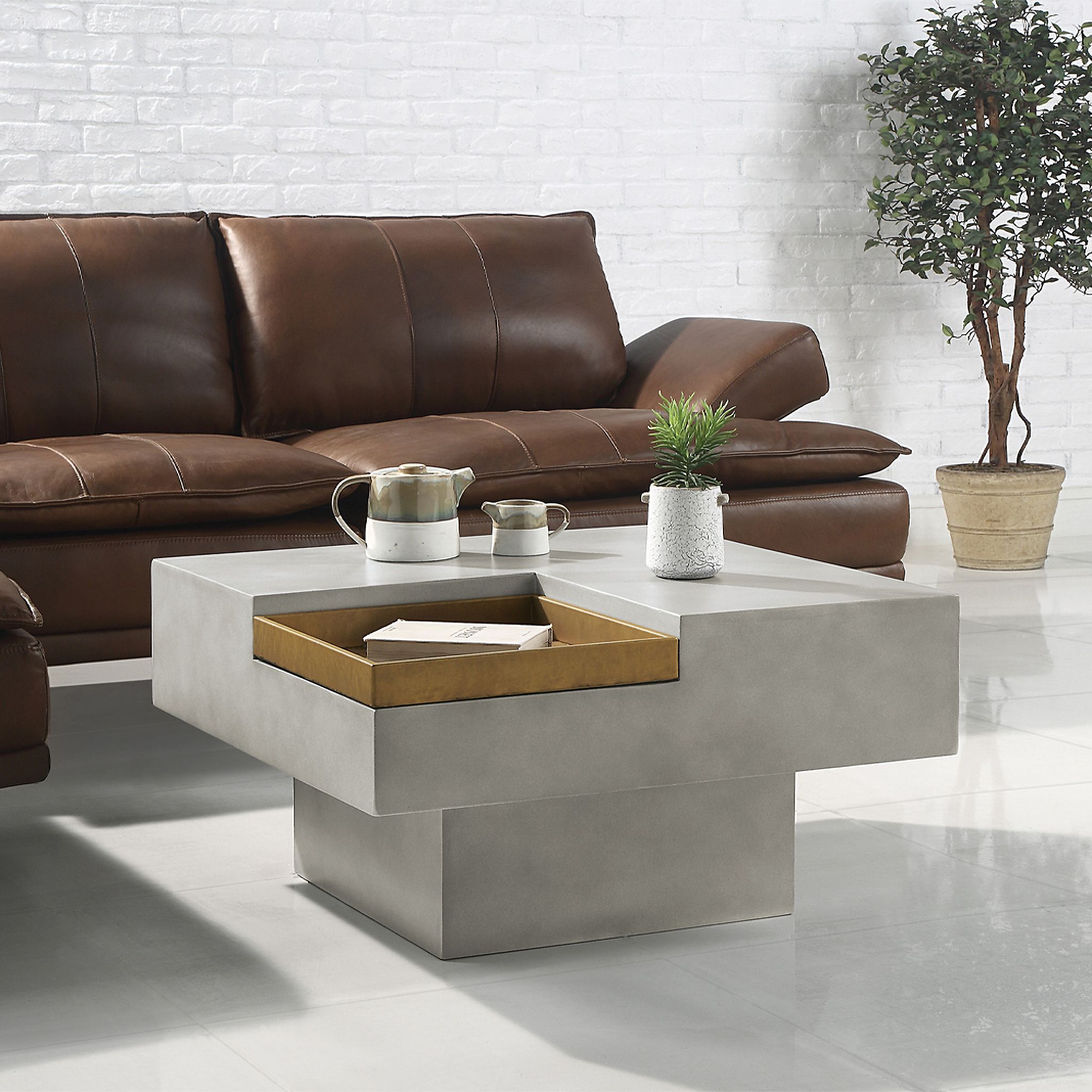 The appearance of Kailano Coffee Table In Weathered Gray designed by ACME in the transitional interior design. This weathered gray piece of furniture was selected by 1StopBedrooms from Kailano Collection to add a touch of cosiness and style into your home. Sku: LV01928. Material: Cement.