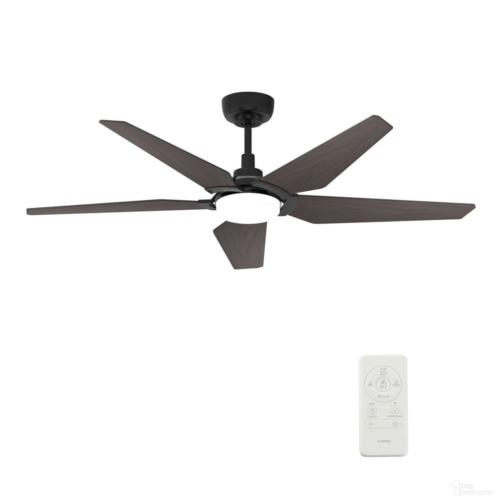 Kaj 52 Inch 5-Blade Flush Mount Smart Ceiling Fan with LED Light and Remote In Walnut and Black