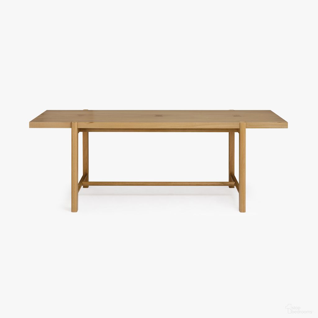 The appearance of Kaja Oak Dining Table In Light Natural Oak designed by Co. House Designs in the country / farmhouse interior design. This light natural oak piece of furniture  was selected by 1StopBedrooms from Kaja Collection to add a touch of cosiness and style into your home. Sku: CH-1002656-VN22-FN-DN-DT-NT. Table Base Style: Trestle. Table Top Shape: Rectangular. Size: 86" x 44". Material: Solid Oak.