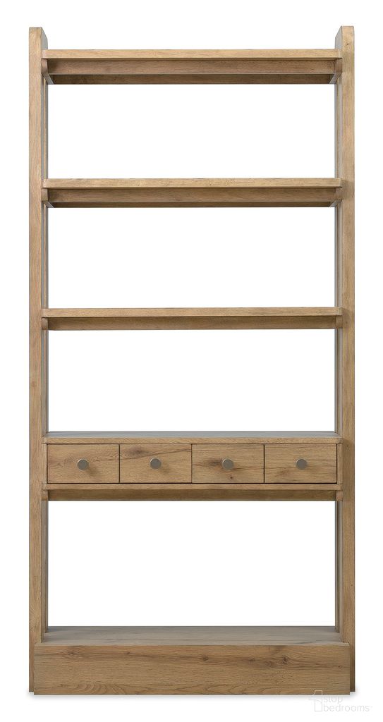 The appearance of Kalamazoo Bookcase In Medium Wood designed by Hooker in the transitional interior design. This medium wood piece of furniture was selected by 1StopBedrooms from Kalamazoo Collection to add a touch of cosiness and style into your home. Sku: 6062-10446-80. Material: Oak Veneer.