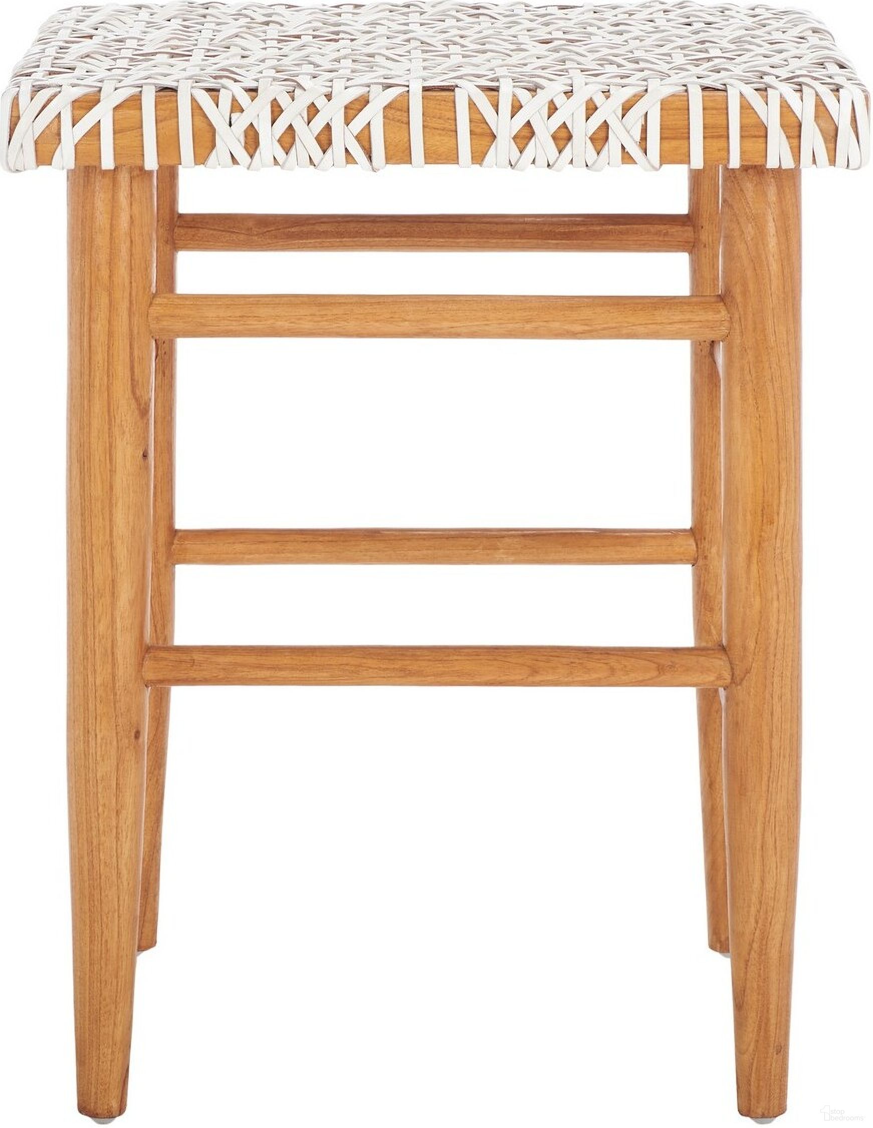 Kaleo Woven Leather Counter Stool in White and Natural