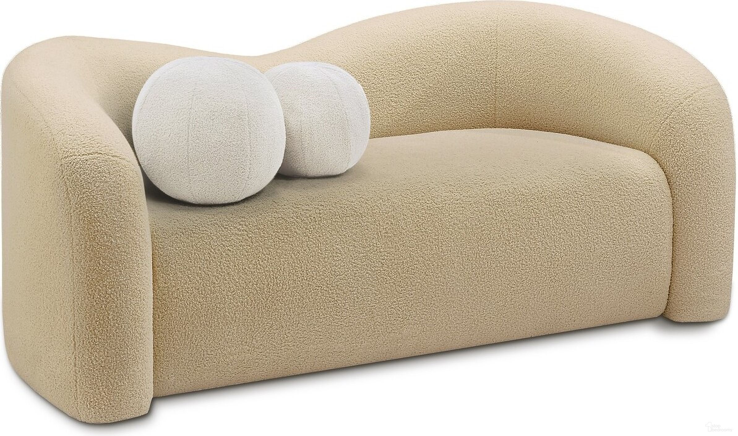 Kali Faux Shearling Teddy Fabric Loveseat In Beige