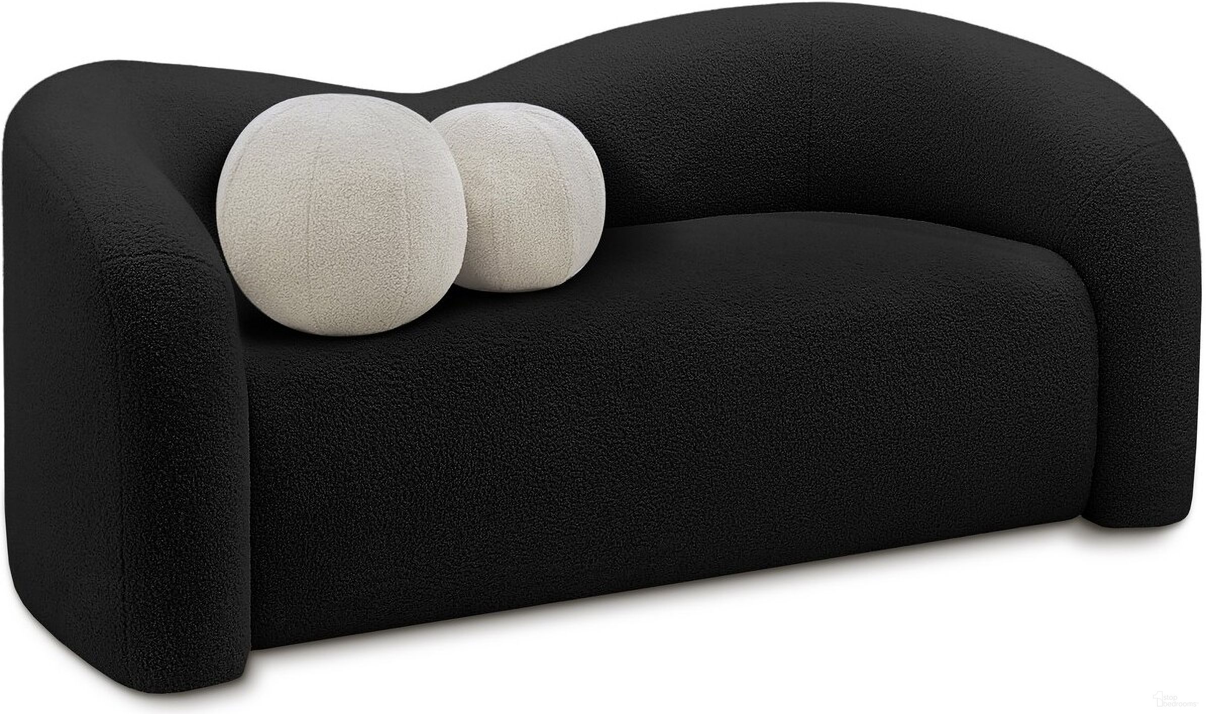 The appearance of Kali Faux Shearling Teddy Fabric Loveseat In Black designed by Meridian in the modern / contemporary interior design. This black piece of furniture  was selected by 1StopBedrooms from Kali Collection to add a touch of cosiness and style into your home. Sku: 186Black-L. Material: Wood.