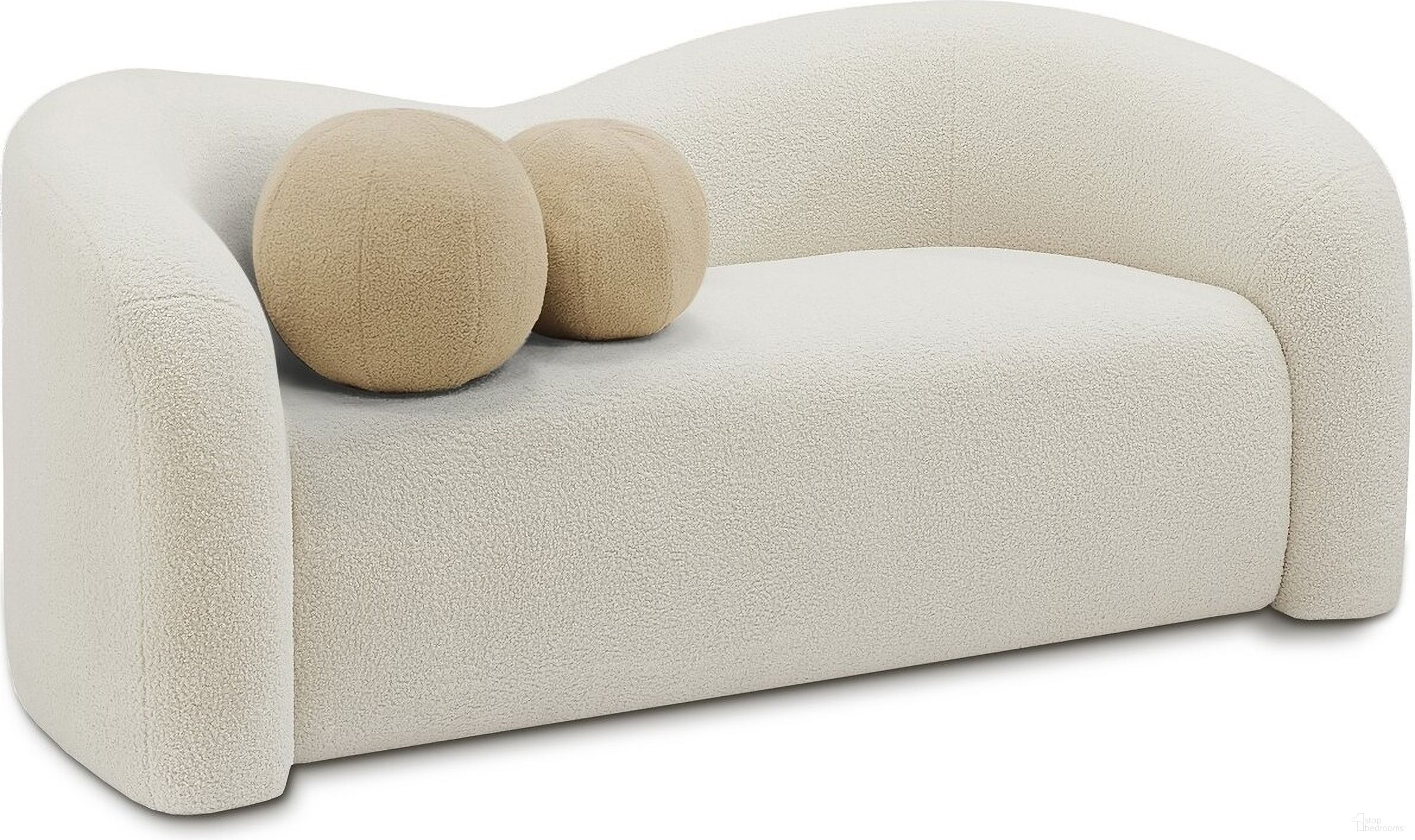 The appearance of Kali Faux Shearling Teddy Fabric Loveseat In Cream designed by Meridian in the modern / contemporary interior design. This cream piece of furniture  was selected by 1StopBedrooms from Kali Collection to add a touch of cosiness and style into your home. Sku: 186Cream-L. Material: Wood.