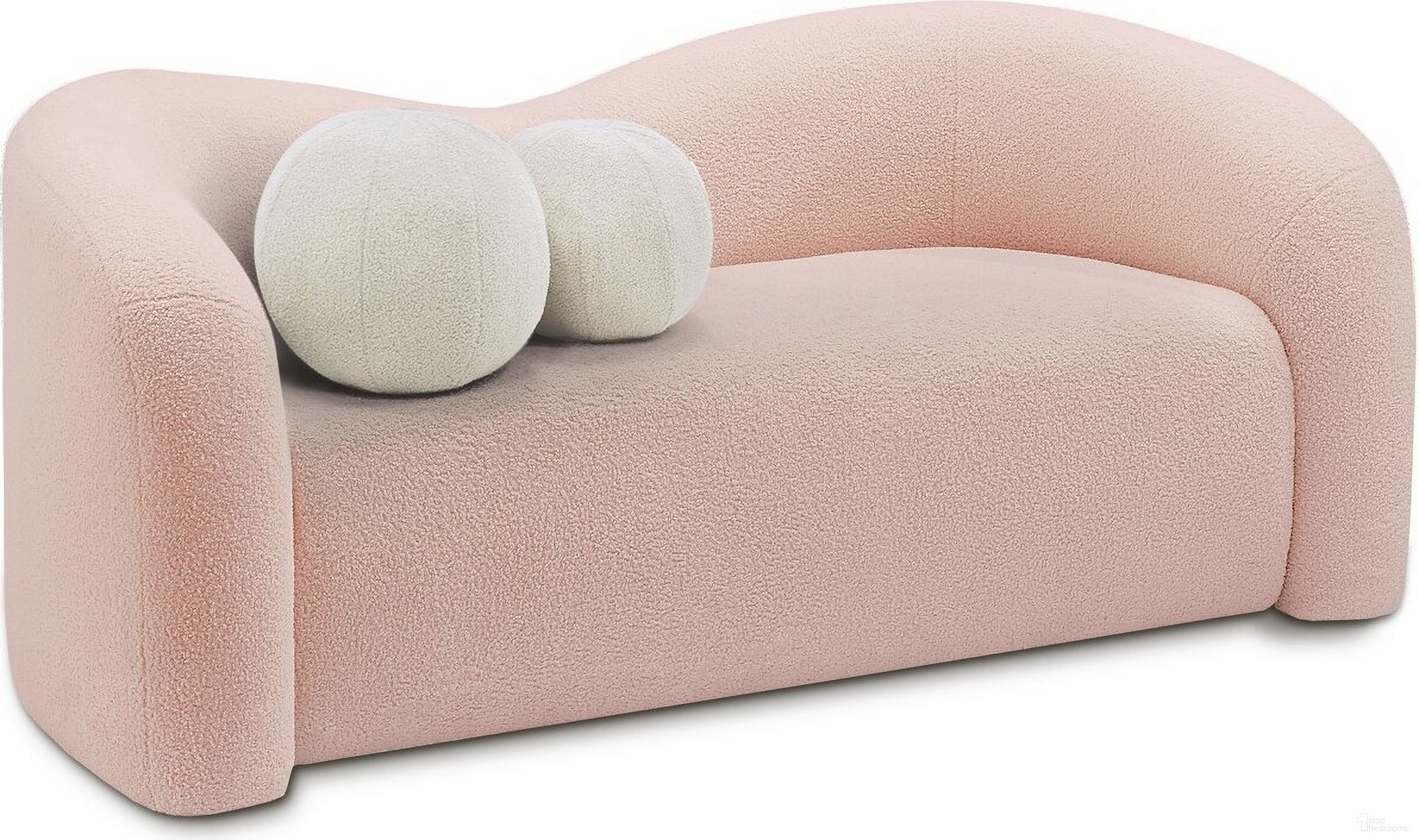 The appearance of Kali Faux Shearling Teddy Fabric Loveseat In Pink designed by Meridian in the modern / contemporary interior design. This pink piece of furniture  was selected by 1StopBedrooms from Kali Collection to add a touch of cosiness and style into your home. Sku: 186Pink-L. Material: Wood.