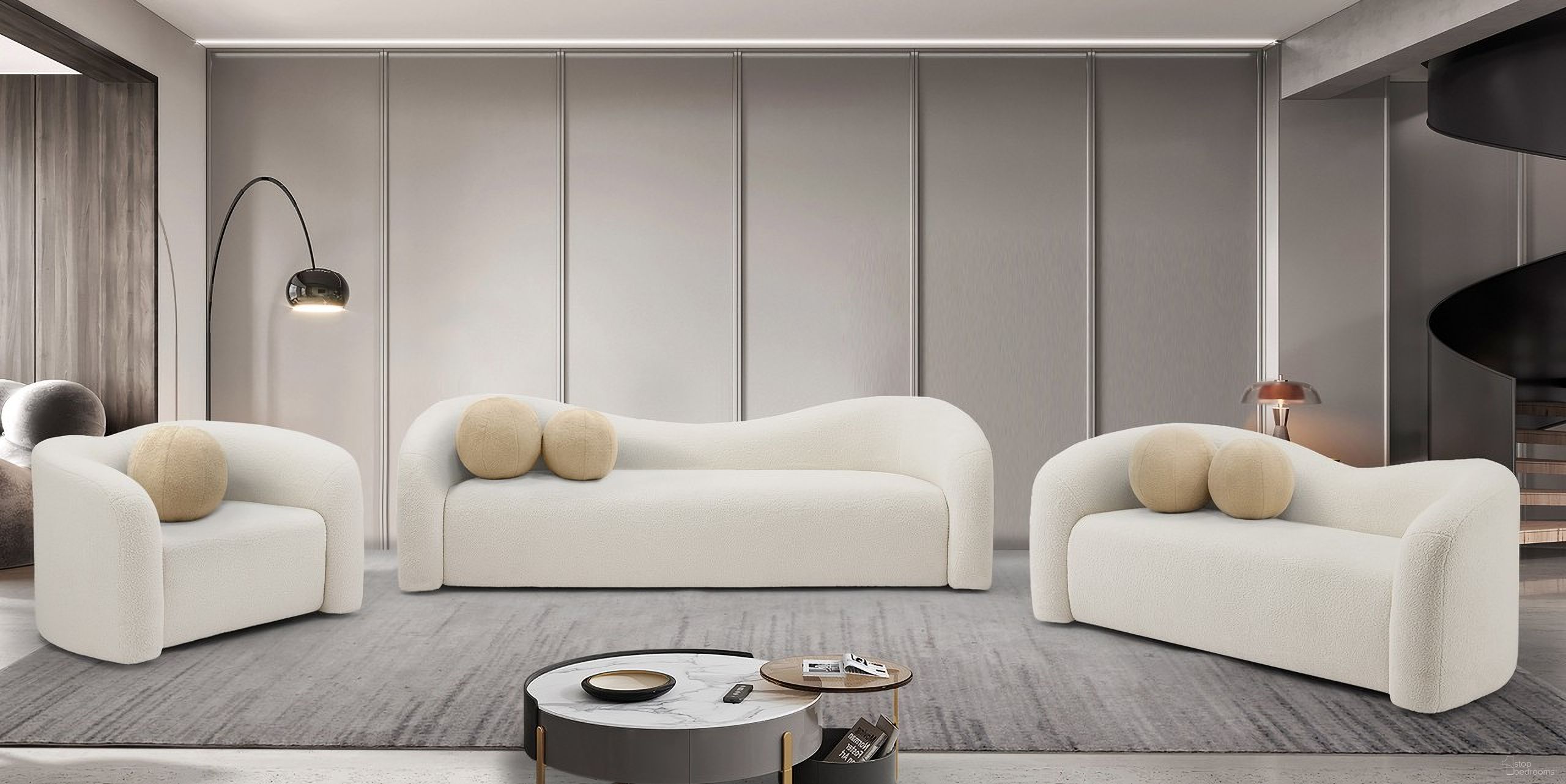 The appearance of Kali Living Room Set In Cream designed by Meridian in the modern / contemporary interior design. This cream piece of furniture  was selected by 1StopBedrooms from Kali Collection to add a touch of cosiness and style into your home. Sku: 186Cream-S;186Cream-L. Material: Wood.