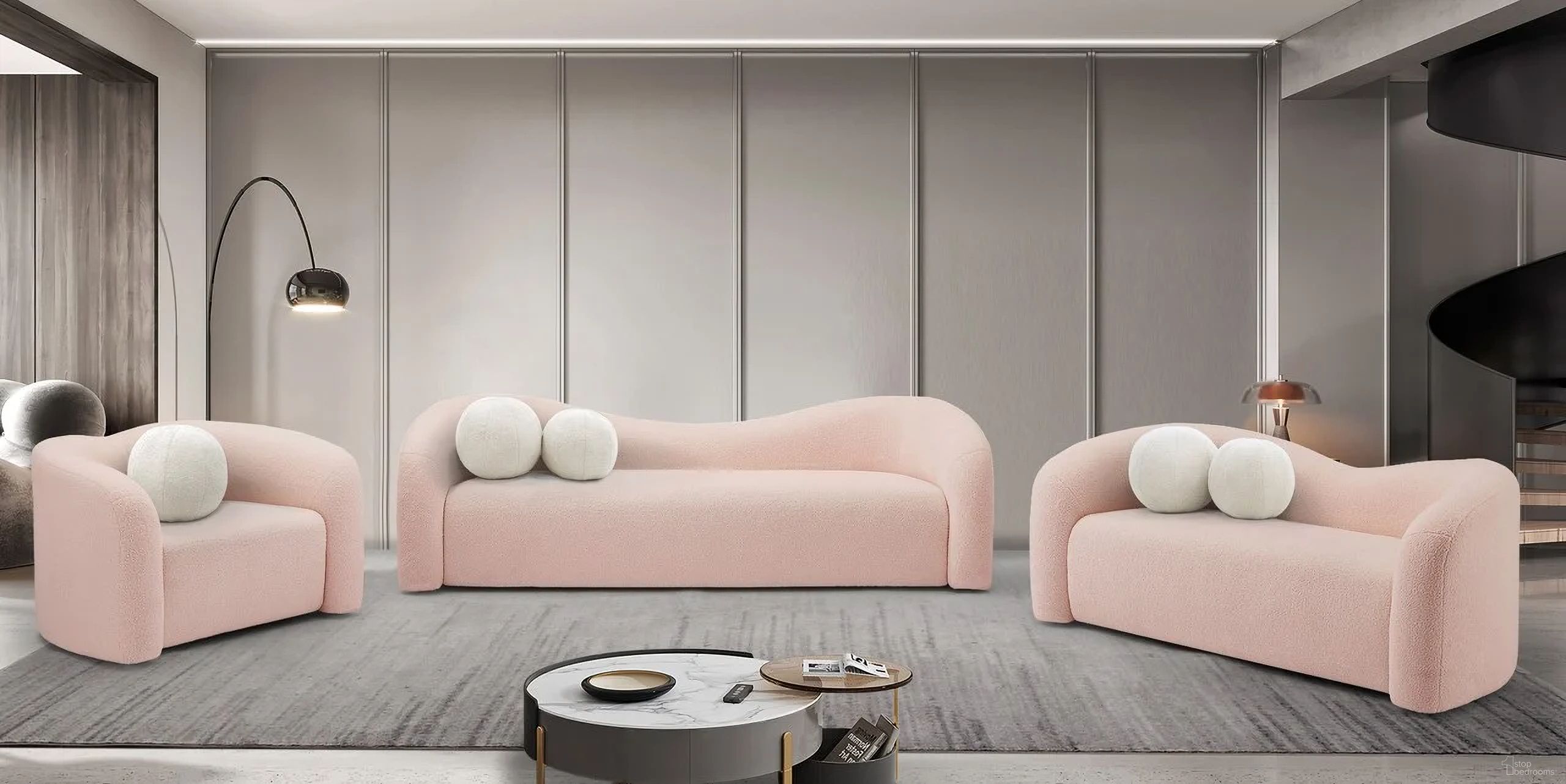 The appearance of Kali Living Room Set In Pink designed by Meridian in the modern / contemporary interior design. This pink piece of furniture was selected by 1StopBedrooms from Kali Collection to add a touch of cosiness and style into your home. Sku: 186Pink-S;186Pink-L. Material: Wood.