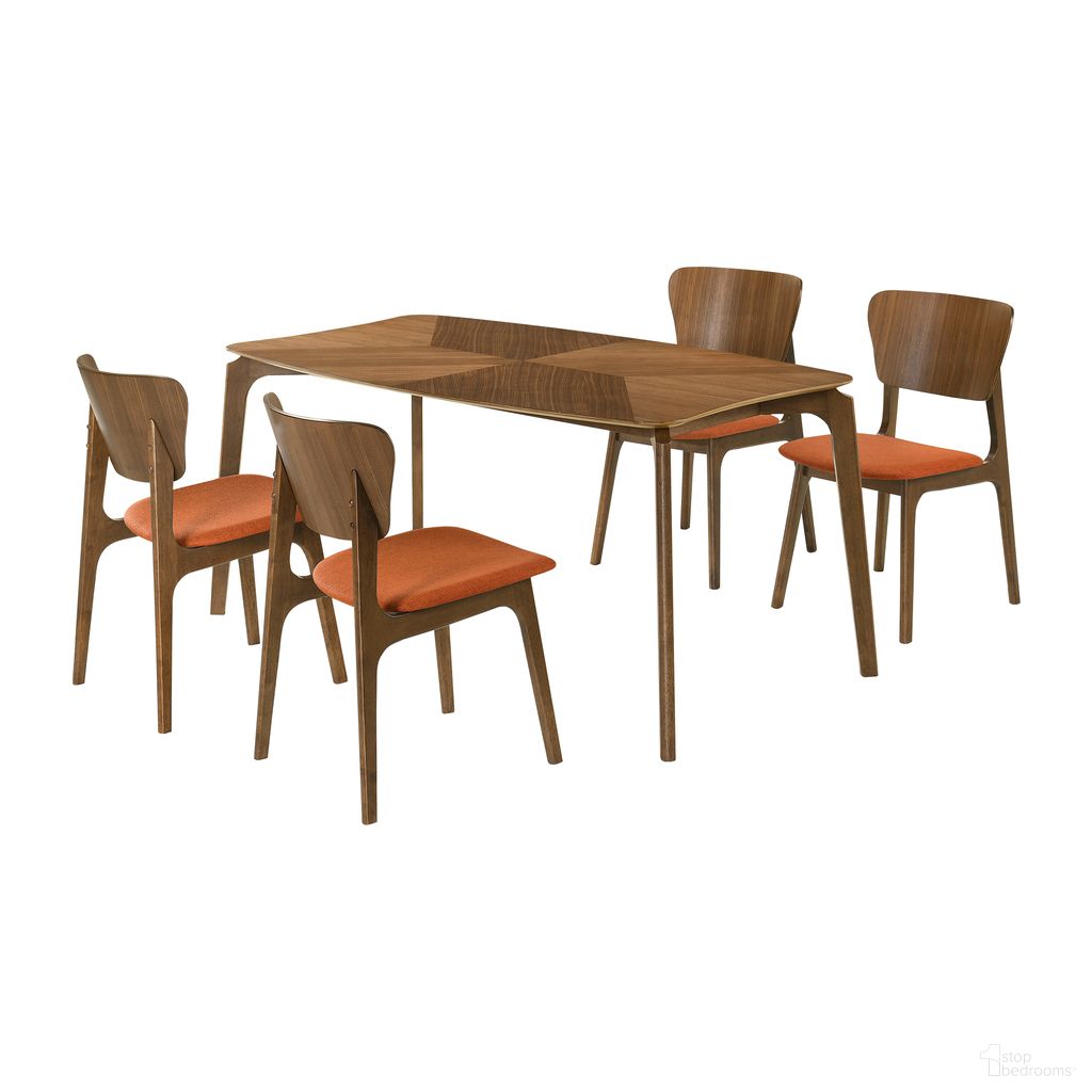The appearance of Kalia 5 Piece Wood Dining Set In Walnut Orange designed by Armen Living in the transitional interior design. This walnut orange piece of furniture was selected by 1StopBedrooms from Kalia Collection to add a touch of cosiness and style into your home. Sku: LCKACHWAOR;LCKACHWAOR;LCKATBLWA. Material: Wood.