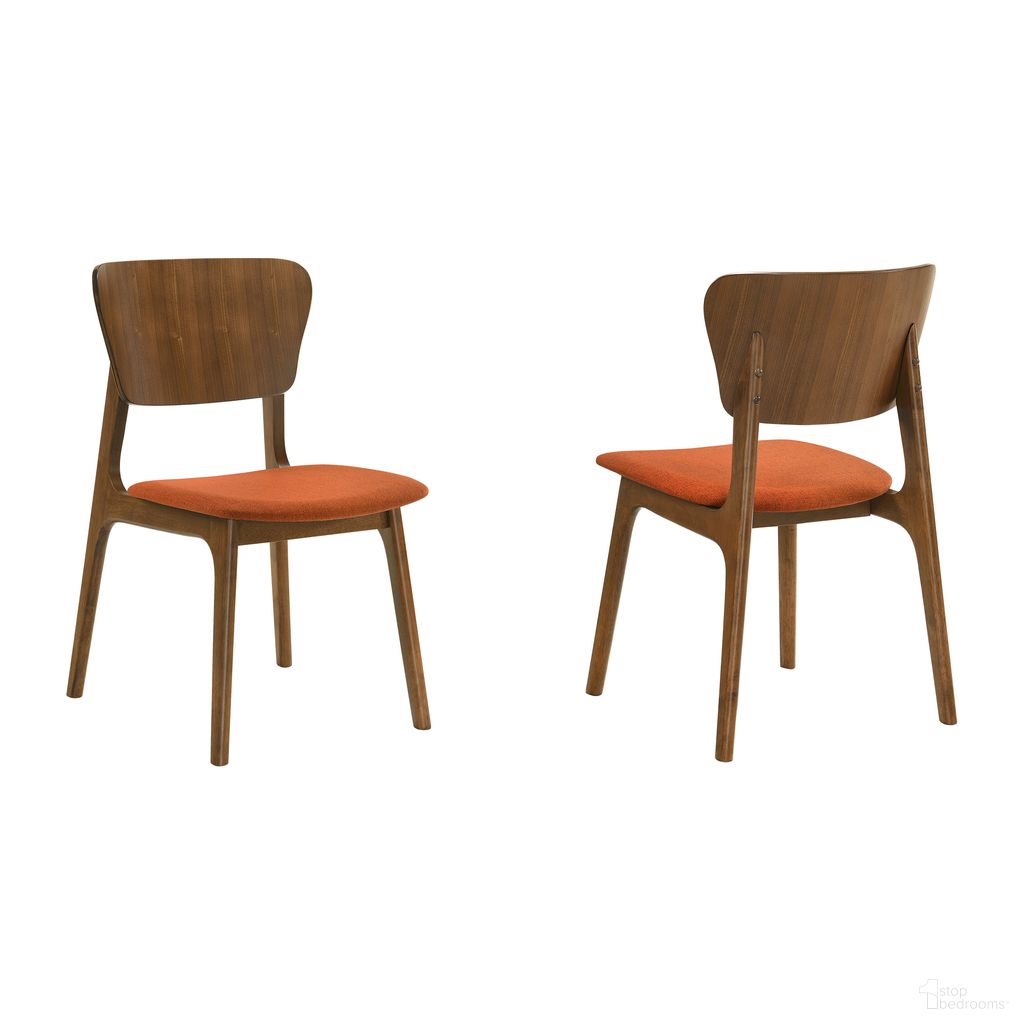 The appearance of Kalia Upholstered Wood Dining Chair Set of 2 In Orange designed by Armen Living in the transitional interior design. This orange piece of furniture  was selected by 1StopBedrooms from Kalia Collection to add a touch of cosiness and style into your home. Sku: LCKACHWAOR. Material: Wood. Chair Type: Side Chair.