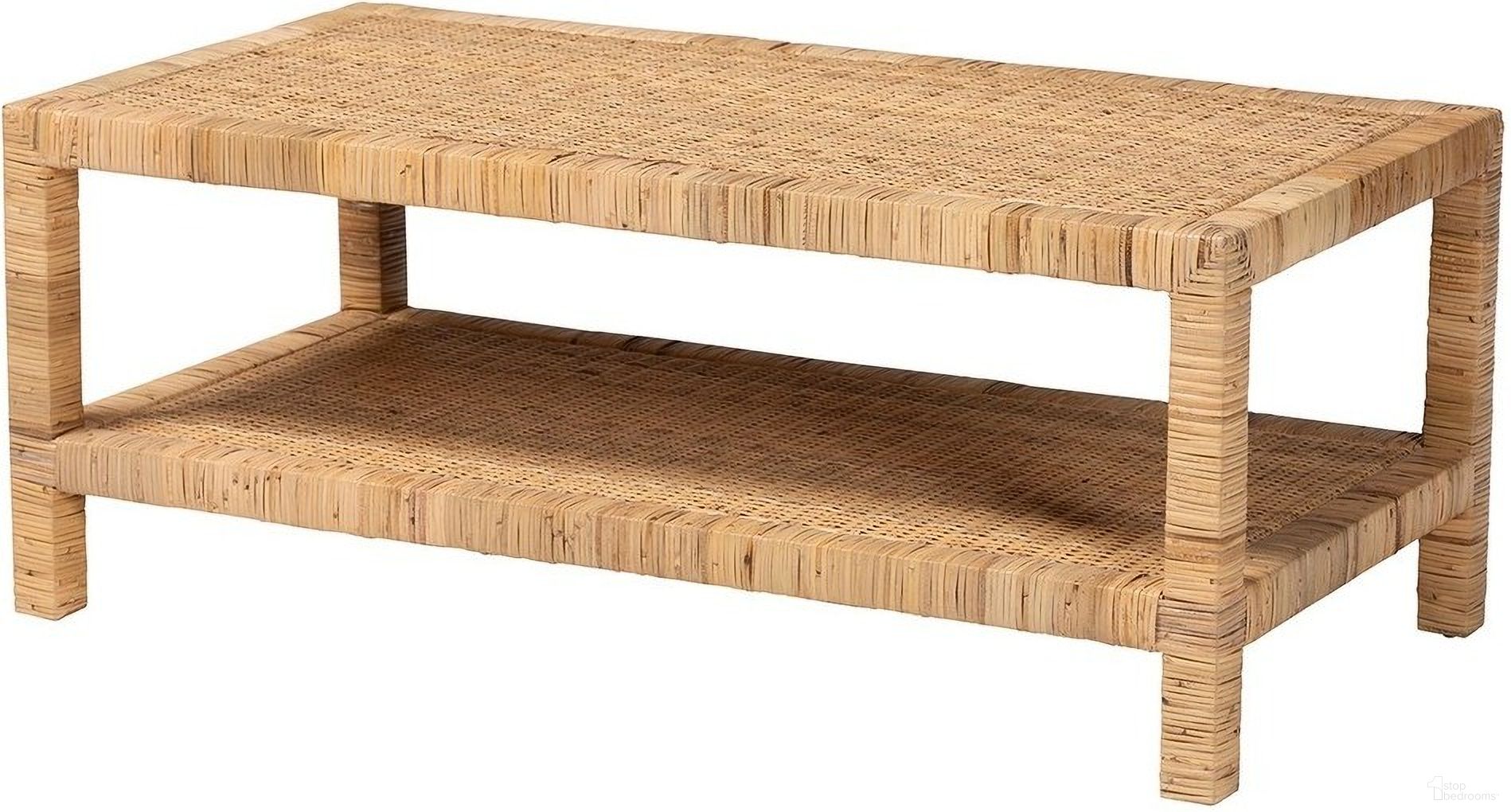 Kalimantan Rattan and Wood Rectangular Coffee Table In Light Honey
