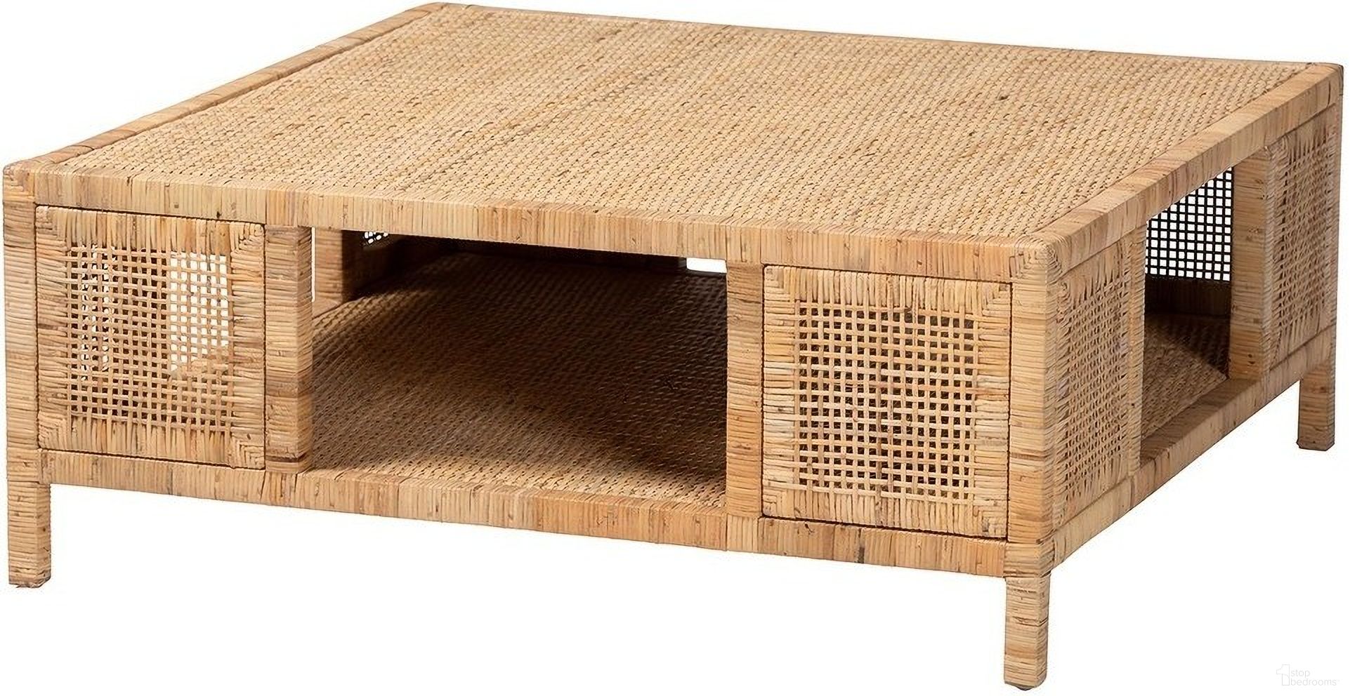 Kalimantan Rattan and Wood Square Coffee Table In Light Honey
