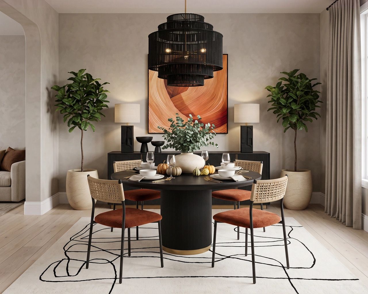 Kalla 48 Inch Round Dining Room Set In Charcoal