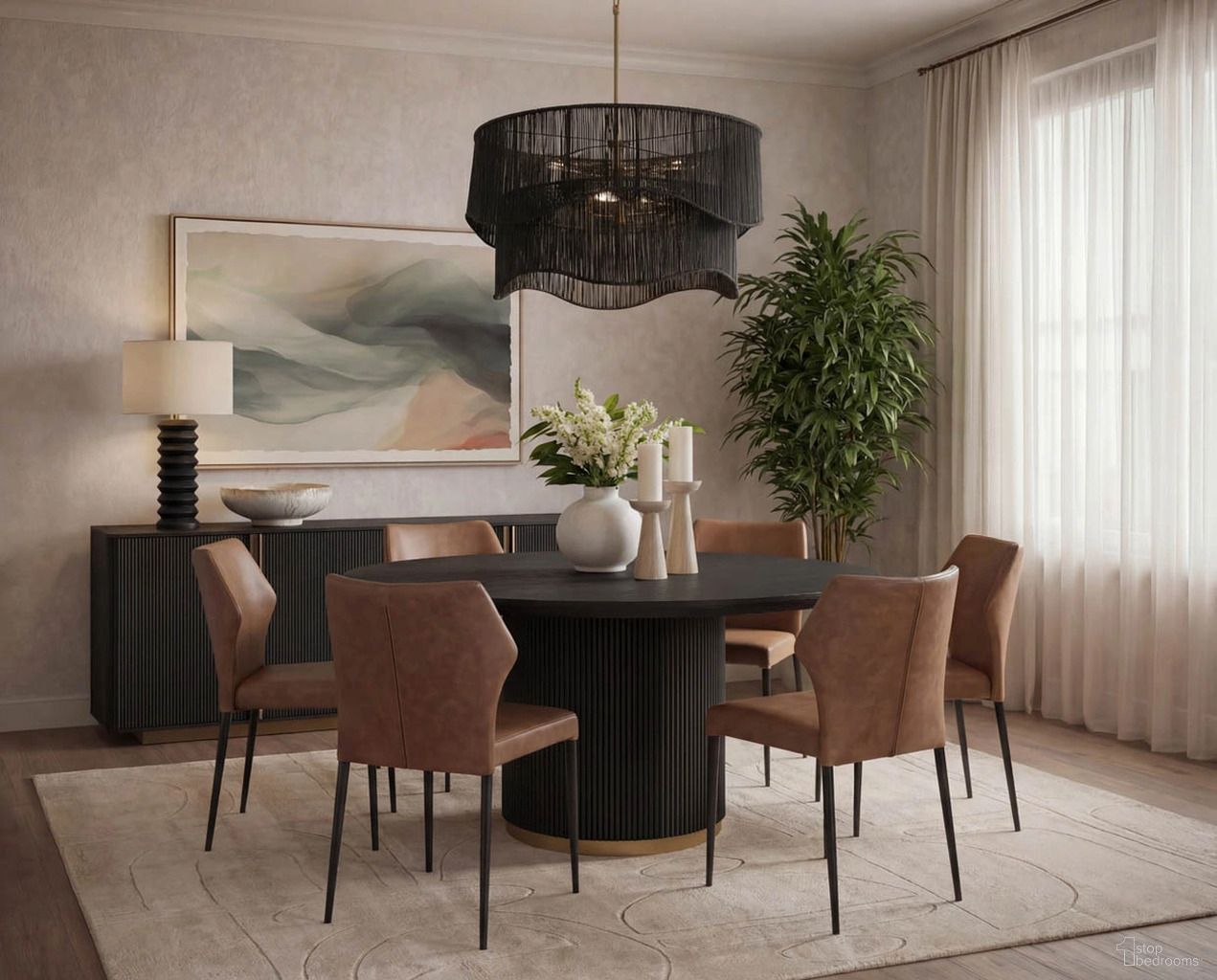 Kalla 68 Inch Round Dining Room Set In Charcoal