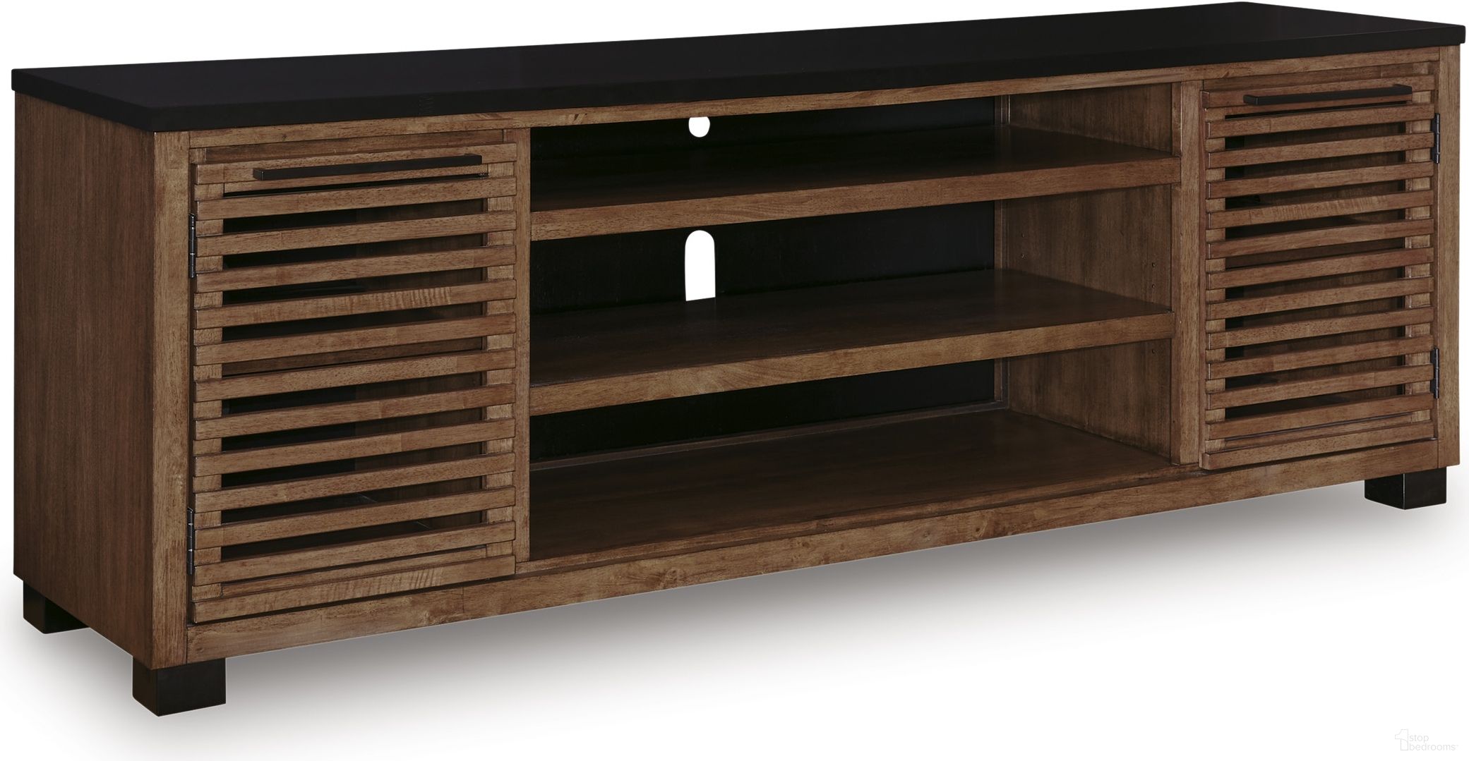 The appearance of Kallari 84 Inch TV Stand In Warm Brown and Black designed by Signature Design by Ashley in the transitional interior design. This warm brown/black piece of furniture was selected by 1StopBedrooms from Kallari Collection to add a touch of cosiness and style into your home. Sku: W737-78.