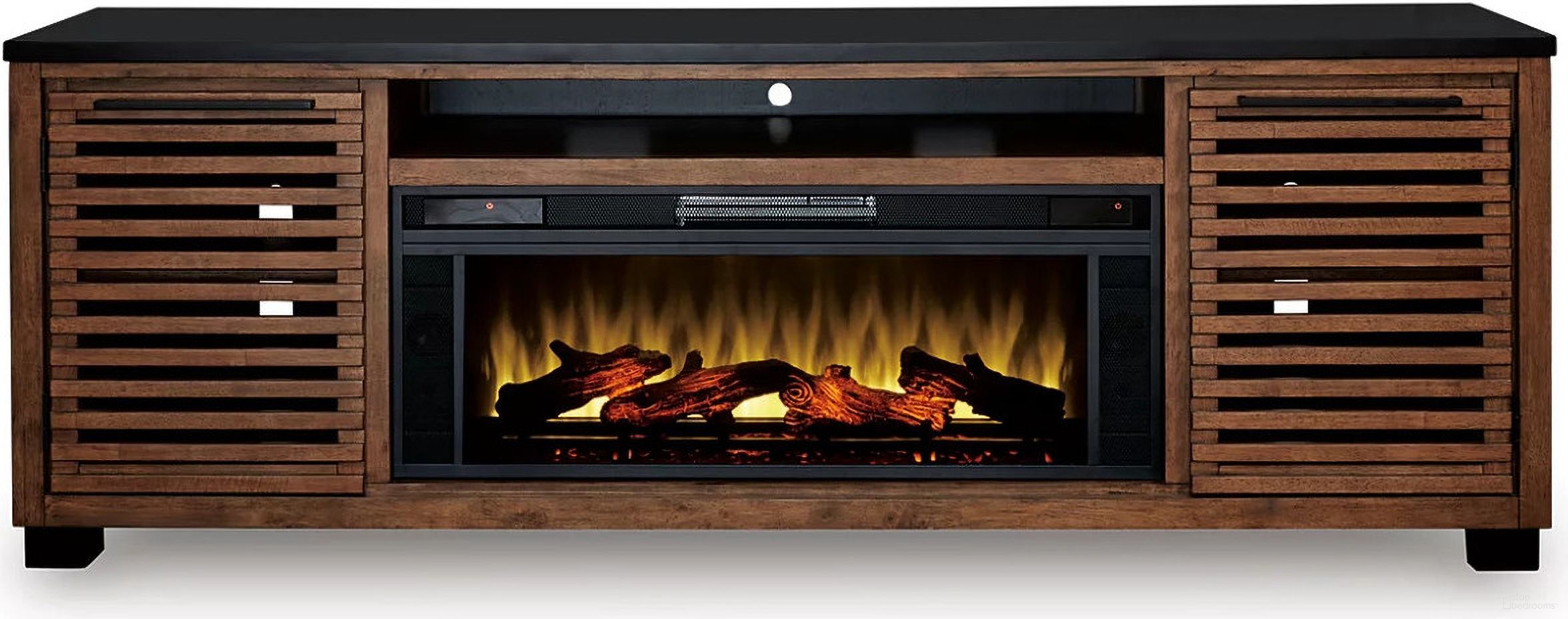 Kallari 84 Inch TV Stand with Electric Fireplace In Warm Brown and Black