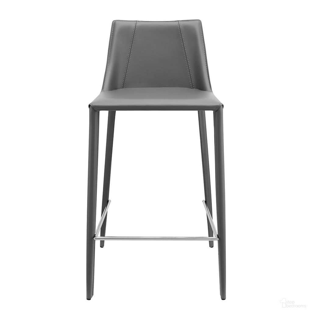 The appearance of Kalle 34 Inch Counter Stool In Gray designed by Euro Style in the modern / contemporary interior design. This gray piece of furniture was selected by 1StopBedrooms from Kalle Collection to add a touch of cosiness and style into your home. Sku: 30917-GRY-MP1. Material: Leather.