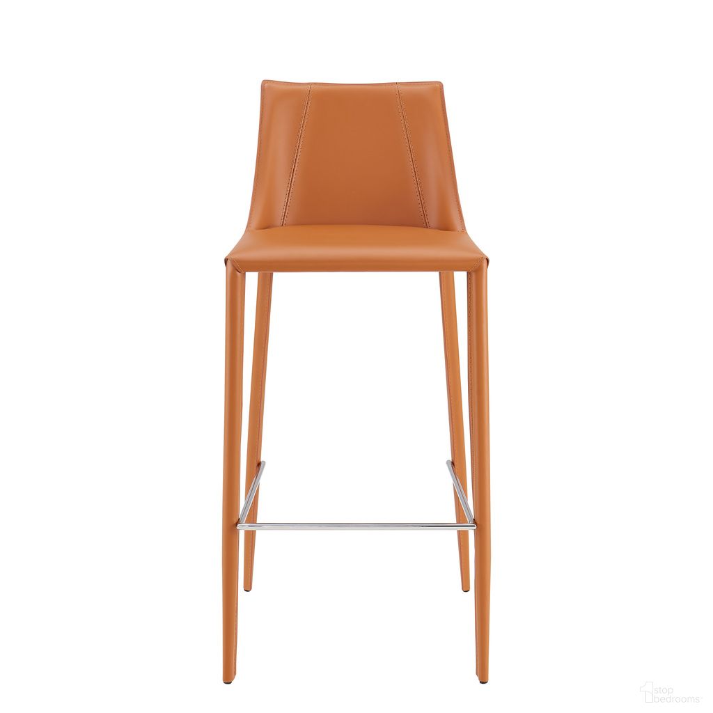 The appearance of Kalle Barstool In Dark Caramel designed by Euro Style in the modern / contemporary interior design. This dark caramel piece of furniture was selected by 1StopBedrooms from Kalle Collection to add a touch of cosiness and style into your home. Sku: 30918-COG-MP1. Material: Leather.