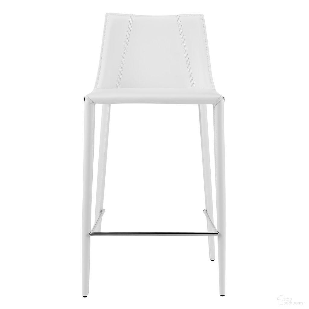 The appearance of Kalle Counter Stool In White designed by Euro Style in the modern / contemporary interior design. This white piece of furniture was selected by 1StopBedrooms from Kalle Collection to add a touch of cosiness and style into your home. Sku: 30916-WHT-MP1. Material: Leather.