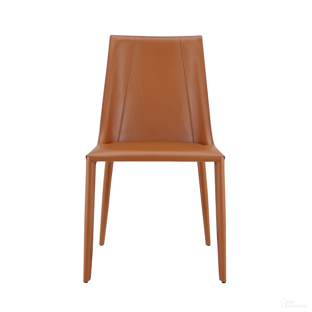 The appearance of Kalle Side Chair In Dark Caramel designed by Euro Style in the modern / contemporary interior design. This dark caramel piece of furniture  was selected by 1StopBedrooms from Kalle Collection to add a touch of cosiness and style into your home. Sku: 30914-COG-MP1. Material: Leather. Chair Type: Side Chair.
