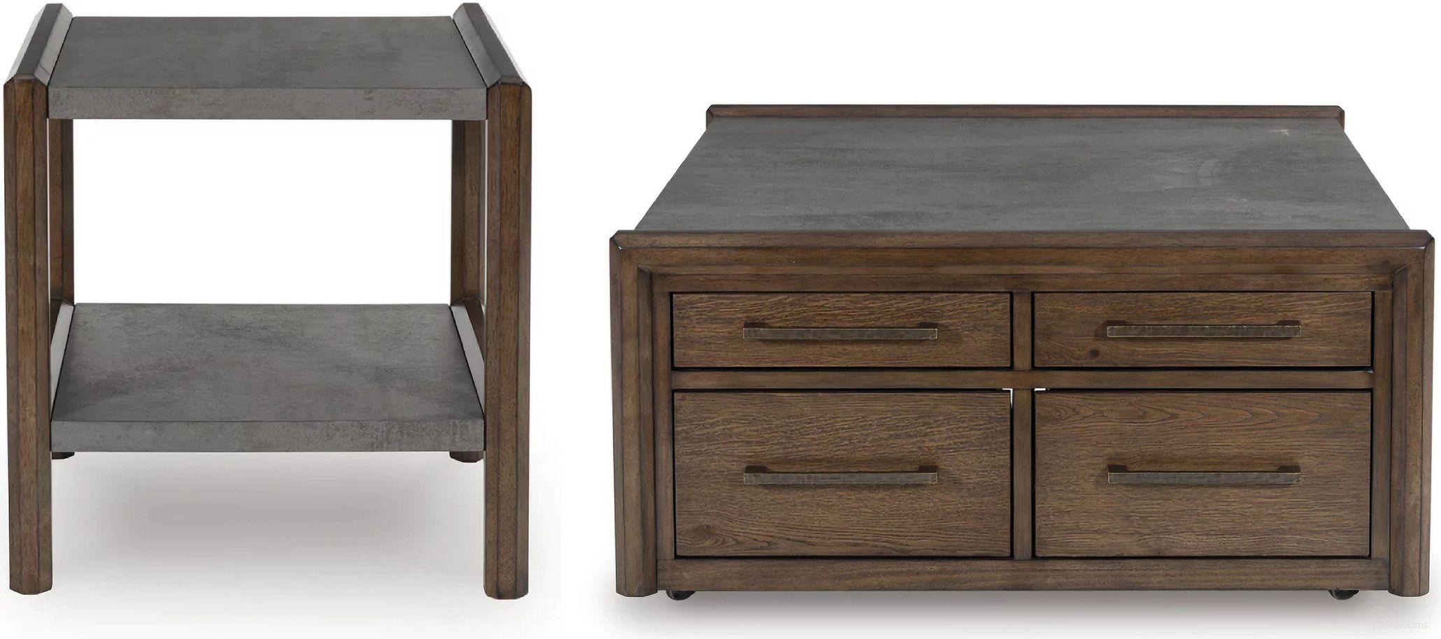 The appearance of Kallenny Occasional Table Set In Gray and Brown designed by Signature Design by Ashley in the modern / contemporary interior design. This gray/brown piece of furniture  was selected by 1StopBedrooms from Kallenny Collection to add a touch of cosiness and style into your home. Sku: T669-8;T669-3. Material: MDF.