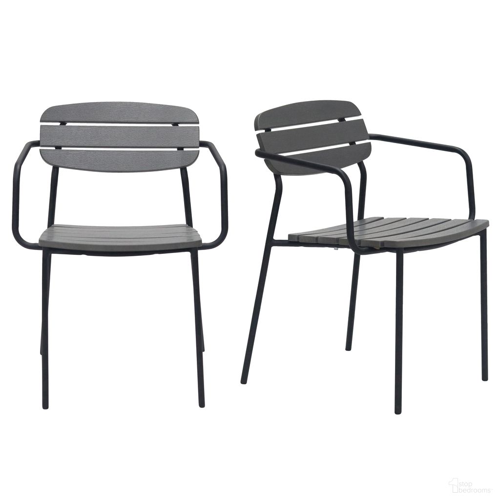 The appearance of Kalmar Stackable Outdoor Armchair Set of 2 In Dark Gray designed by Euro Style in the modern / contemporary interior design. This dark gray piece of furniture  was selected by 1StopBedrooms from Kalmar Collection to add a touch of cosiness and style into your home. Sku: 90792-DKGRY. Material: Plastic.