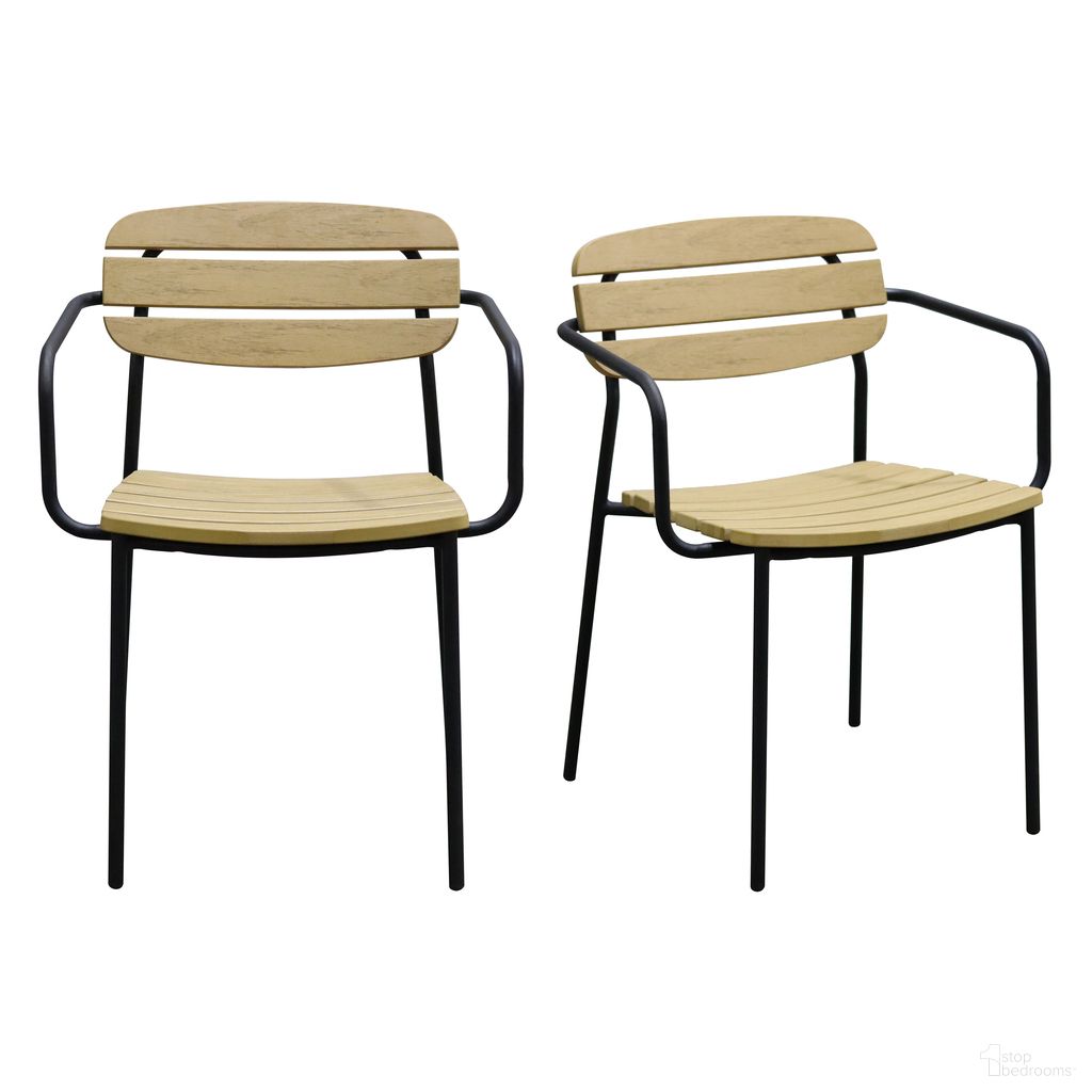 The appearance of Kalmar Stackable Outdoor Armchair Set of 2 In Natural designed by Euro Style in the modern / contemporary interior design. This natural piece of furniture  was selected by 1StopBedrooms from Kalmar Collection to add a touch of cosiness and style into your home. Sku: 90792-NAT. Material: Plastic.
