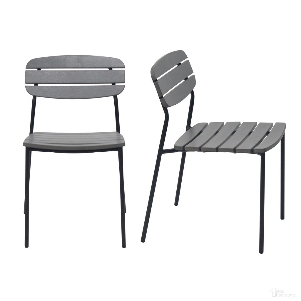 The appearance of Kalmar Stackable Outdoor Side Chair Set of 2 In Dark Gray designed by Euro Style in the modern / contemporary interior design. This dark gray piece of furniture  was selected by 1StopBedrooms from Kalmar Collection to add a touch of cosiness and style into your home. Sku: 90790-DKGRY. Material: Plastic.