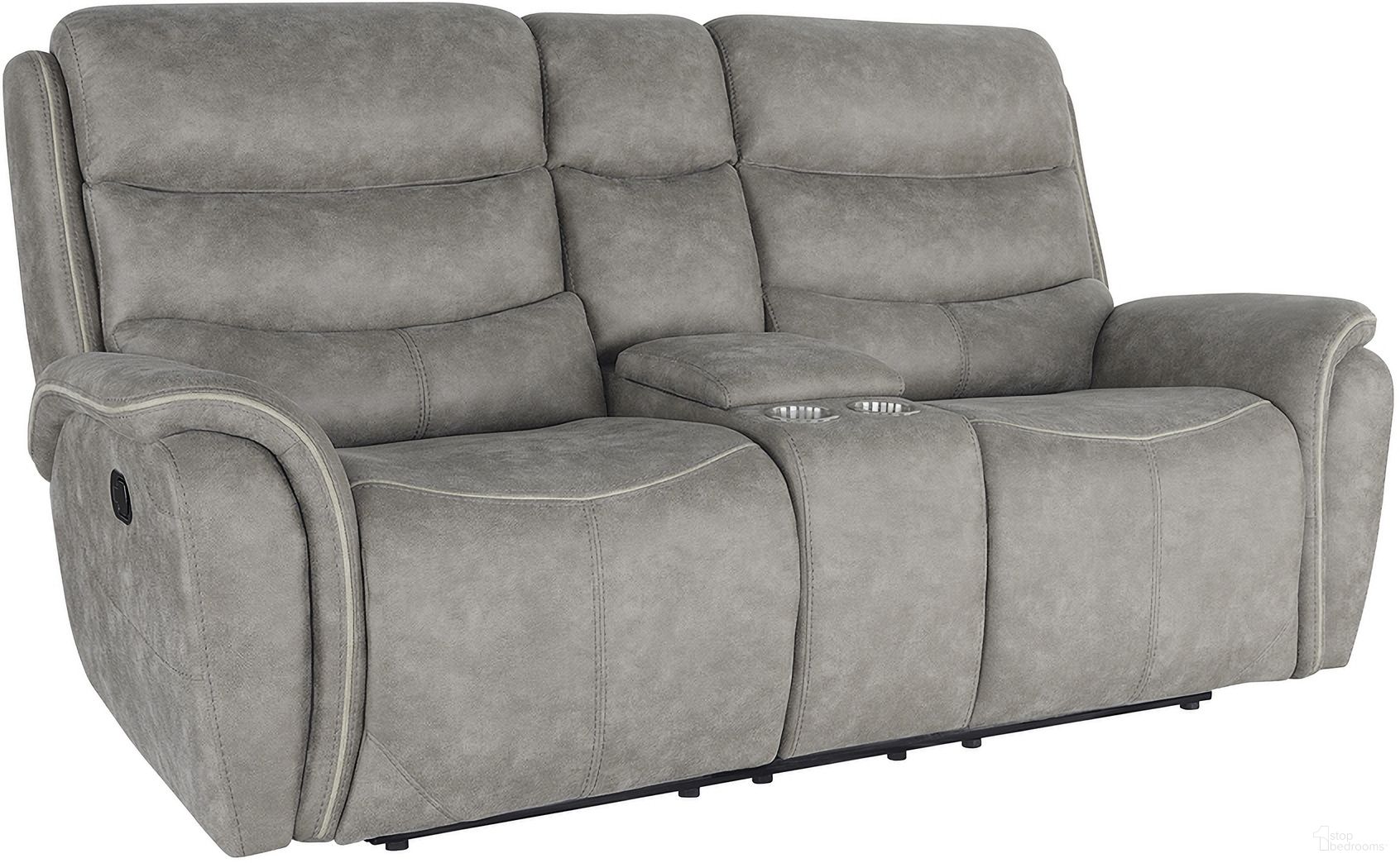 The appearance of Kamari Console Loveseat with Dual Recliners In Gray designed by New Classic in the modern / contemporary interior design. This gray piece of furniture was selected by 1StopBedrooms from Kamari Collection to add a touch of cosiness and style into your home. Sku: U092-25-GRY. Material: Fabric.