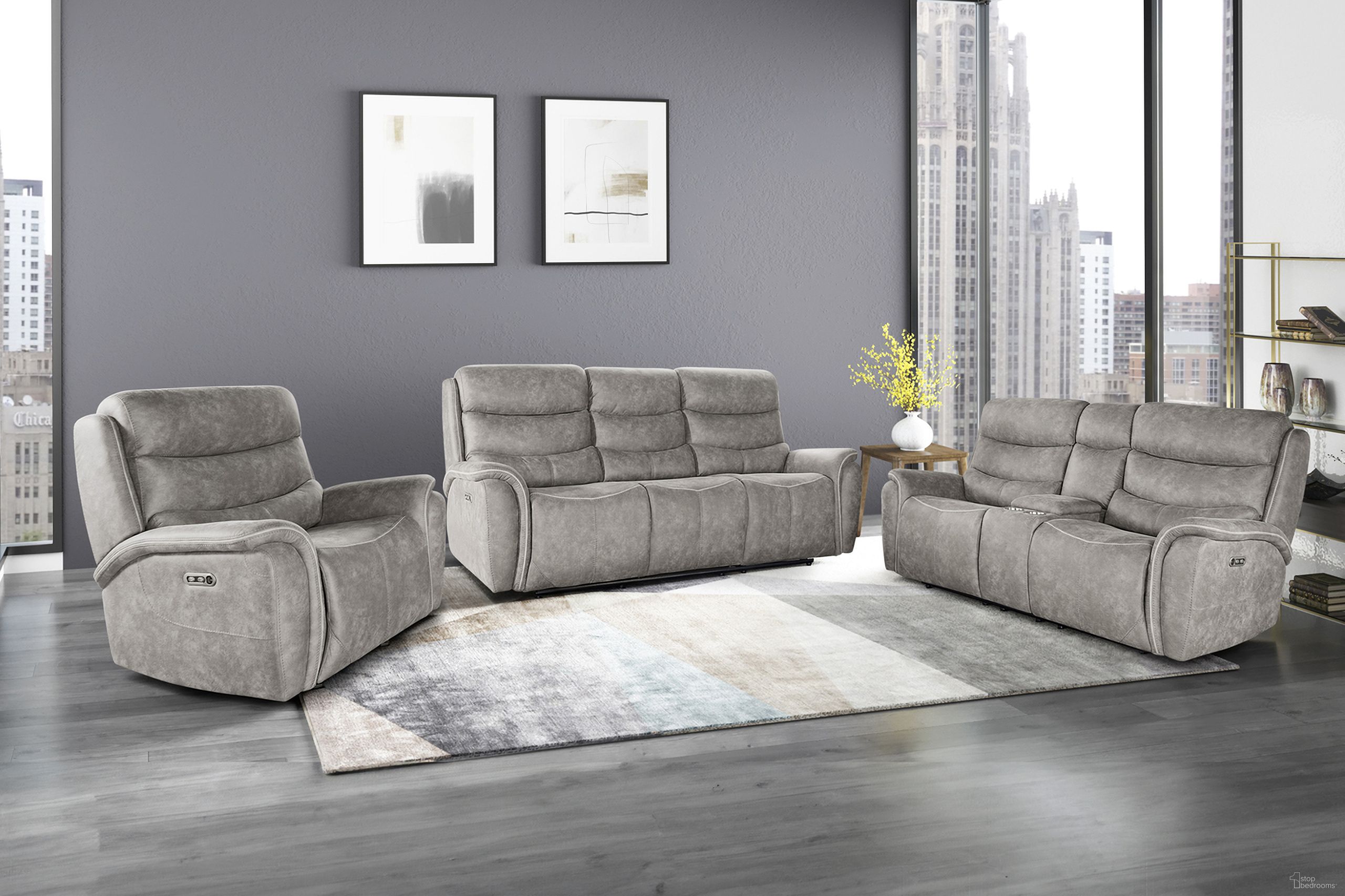 The appearance of Kamari Power Living Room Set In Gray designed by New Classic in the modern / contemporary interior design. This gray piece of furniture  was selected by 1StopBedrooms from Kamari Collection to add a touch of cosiness and style into your home. Sku: U092-30P2-GRY;U092-25P2-GRY. Material: Fabric.