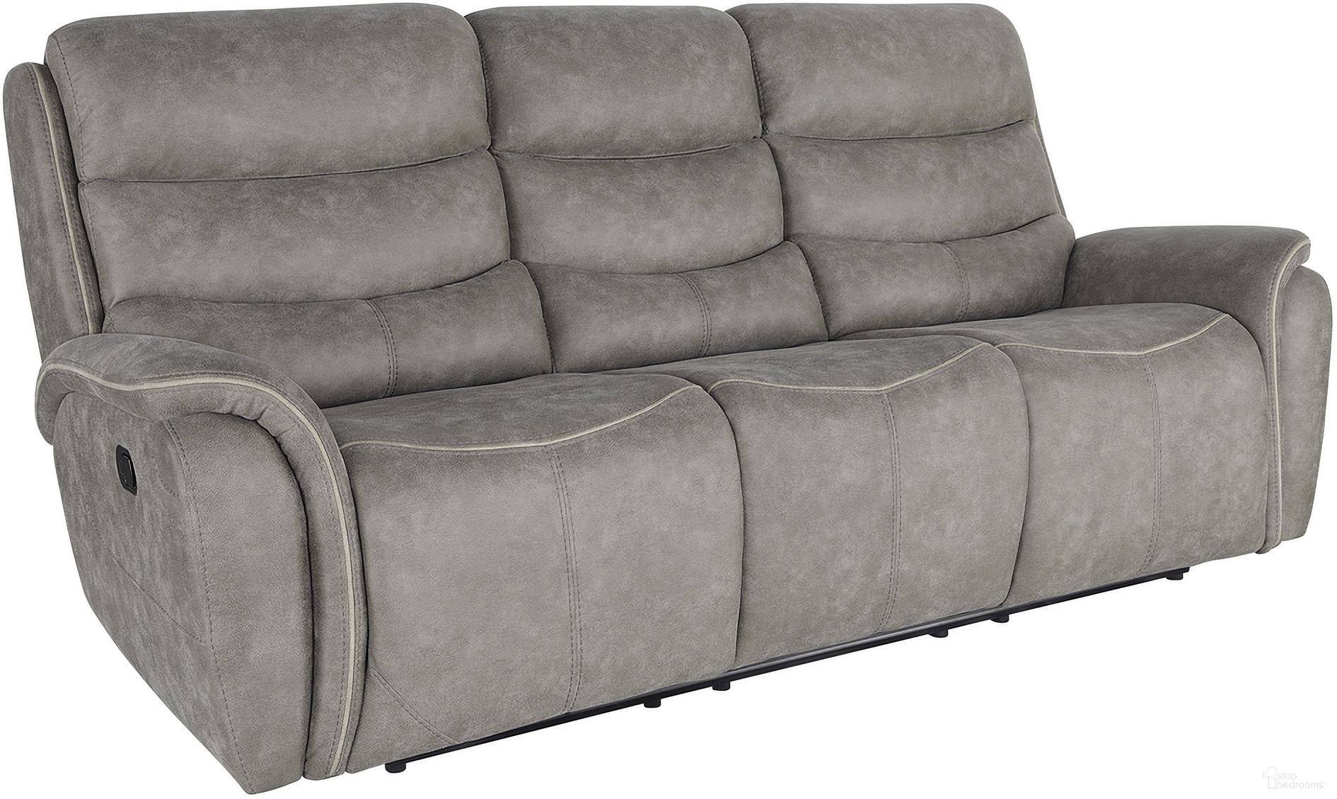 The appearance of Kamari Sofa with Duel Recliner In Gray designed by New Classic in the modern / contemporary interior design. This gray piece of furniture  was selected by 1StopBedrooms from Kamari Collection to add a touch of cosiness and style into your home. Sku: U092-30-GRY. Material: Fabric.