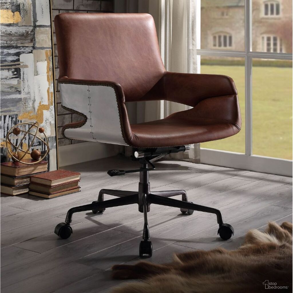 The appearance of Kamau Vintage Cocoa Top Grain Leather Office Chair designed by ACME in the industrial interior design. This cocoa piece of furniture was selected by 1StopBedrooms from Kamau Collection to add a touch of cosiness and style into your home. Sku: 92567. Material: Wood.