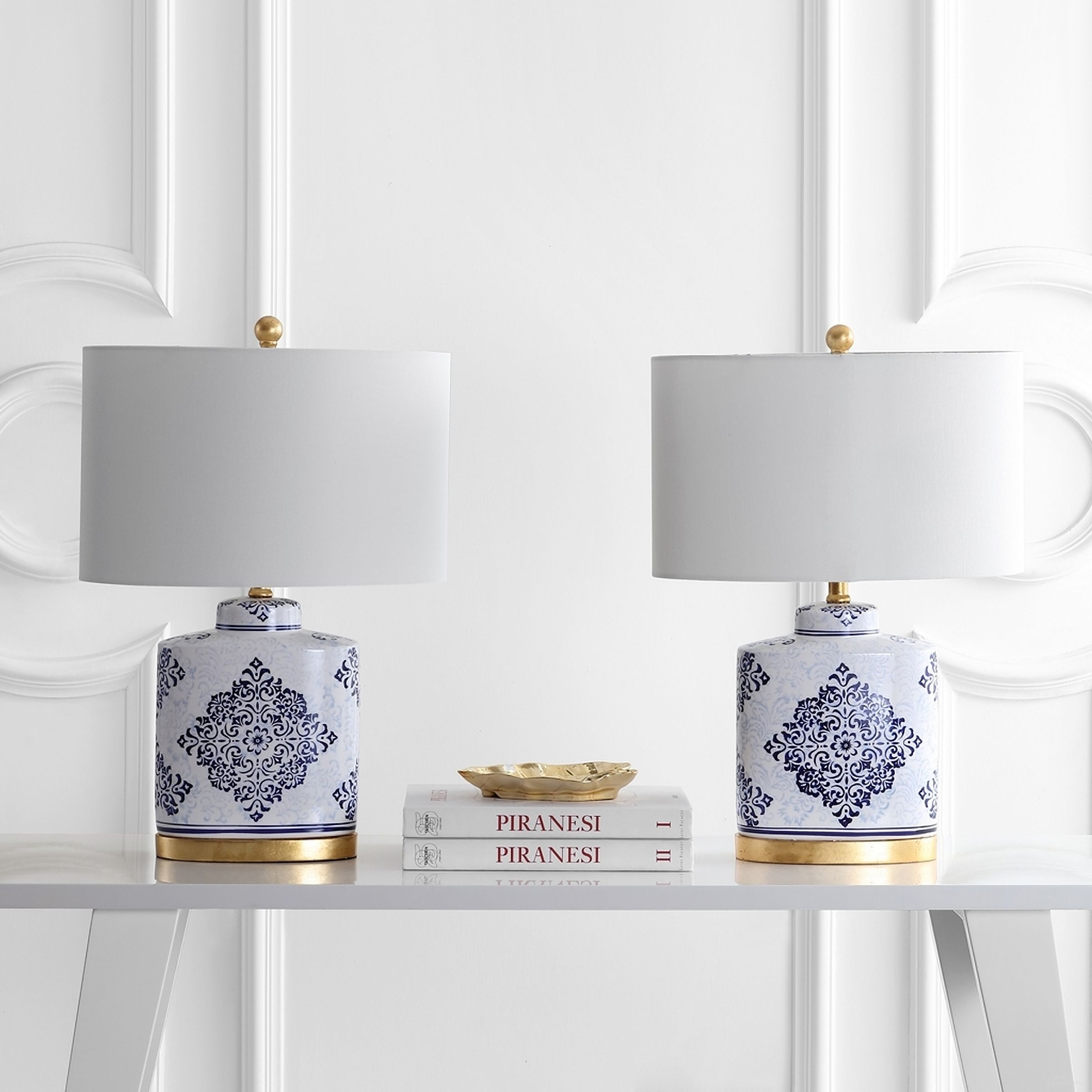 Kamdyn Blue and White Table Lamp Set of 2