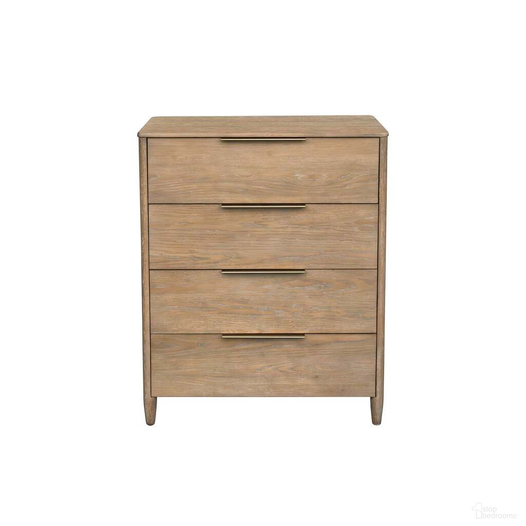 The appearance of Kamelia 4 Drawer Chest In Sand and Brass designed by LH Imports in the transitional interior design. This sand/brass piece of furniture was selected by 1StopBedrooms from Kamelia Collection to add a touch of cosiness and style into your home. Sku: KAM005. Material: Solid Oak.