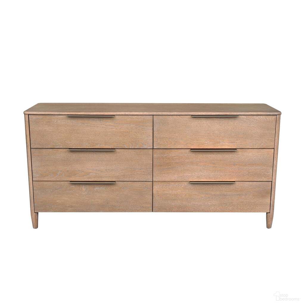 The appearance of Kamelia 6 Drawer Dresser In Sand and Brass designed by LH Imports in the transitional interior design. This sand/brass piece of furniture was selected by 1StopBedrooms from Kamelia Collection to add a touch of cosiness and style into your home. Sku: KAM006. Material: Oak.