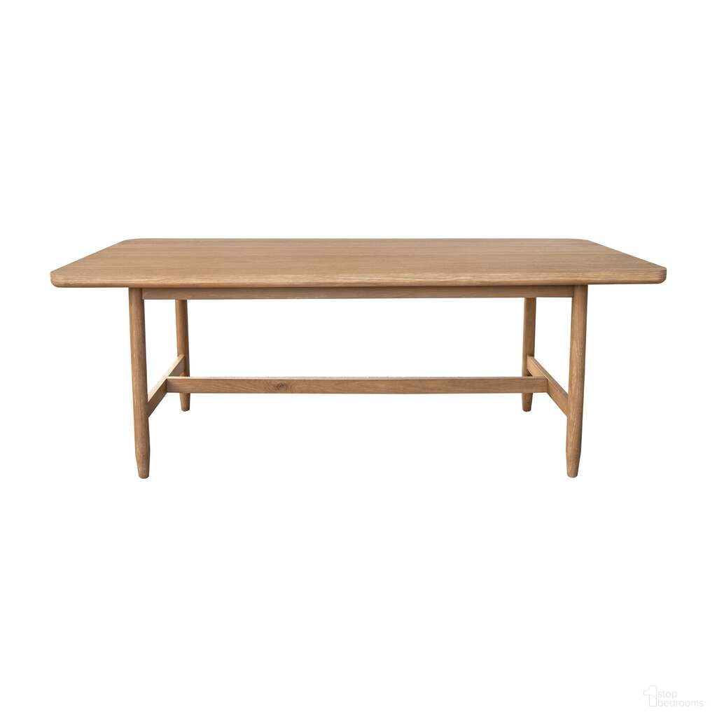 The appearance of Kamelia Dining Table In Sand designed by LH Imports in the transitional interior design. This sand piece of furniture  was selected by 1StopBedrooms from Kamelia Collection to add a touch of cosiness and style into your home. Sku: KAM010. Table Base Style: Trestle. Table Top Shape: Rectangular. Size: 38" x 84". Material: Solid Oak.