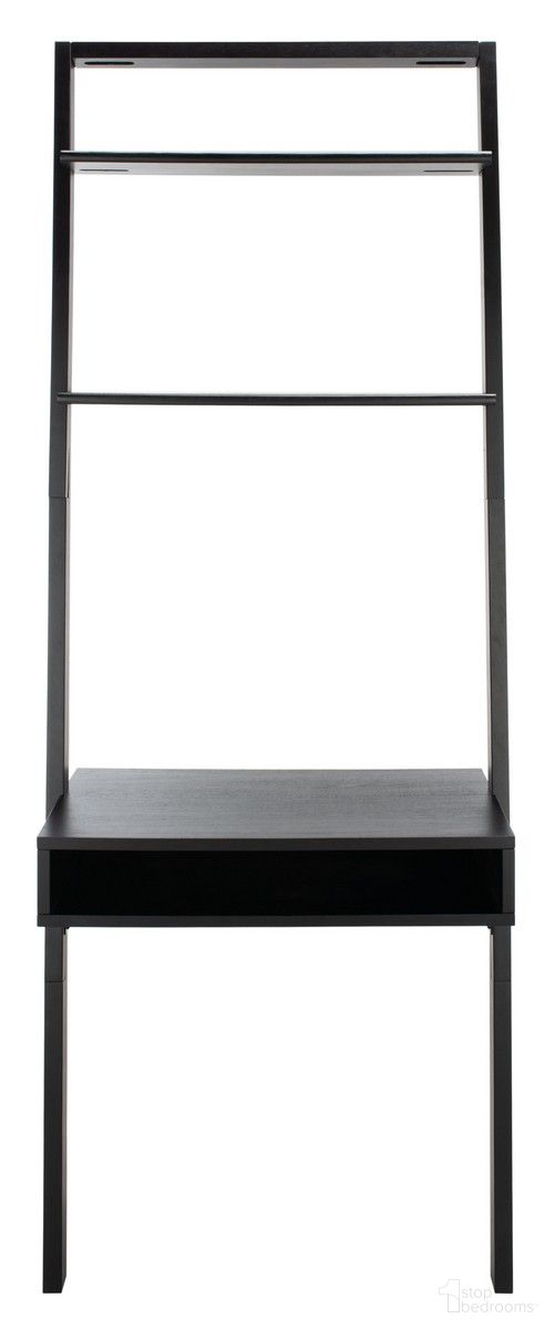 The appearance of Kamy 2 Shelf Leaning Desk in Black designed by Safavieh in the country / farmhouse interior design. This black piece of furniture  was selected by 1StopBedrooms from Kamy Collection to add a touch of cosiness and style into your home. Sku: DSK9401D. Material: Wood.