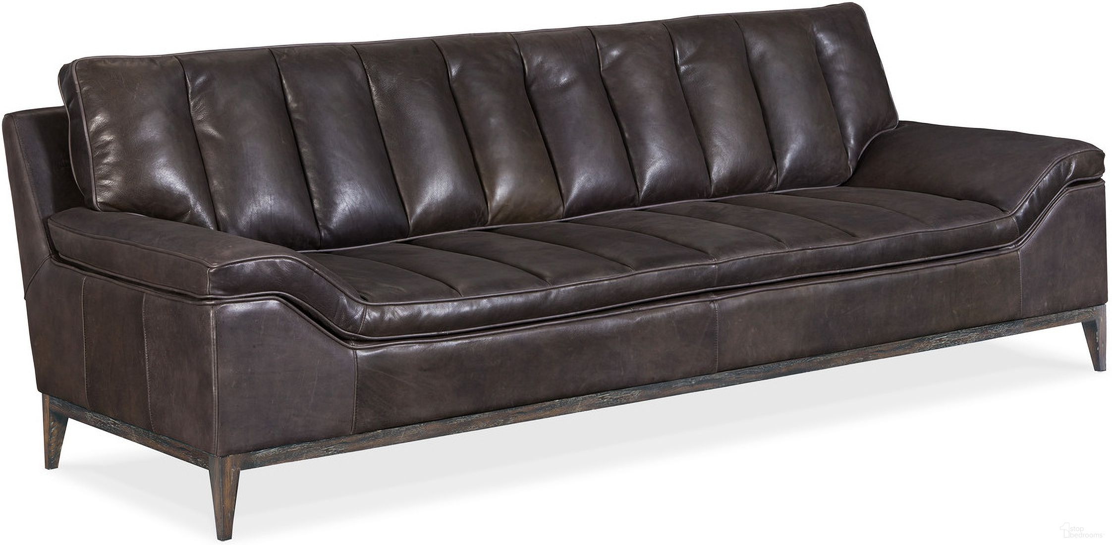 The appearance of SS Kandor Black Leather Sofa designed by Hooker in the transitional interior design. This black piece of furniture was selected by 1StopBedrooms from SS Collection to add a touch of cosiness and style into your home. Sku: SS604-03-097. Material: Leather.