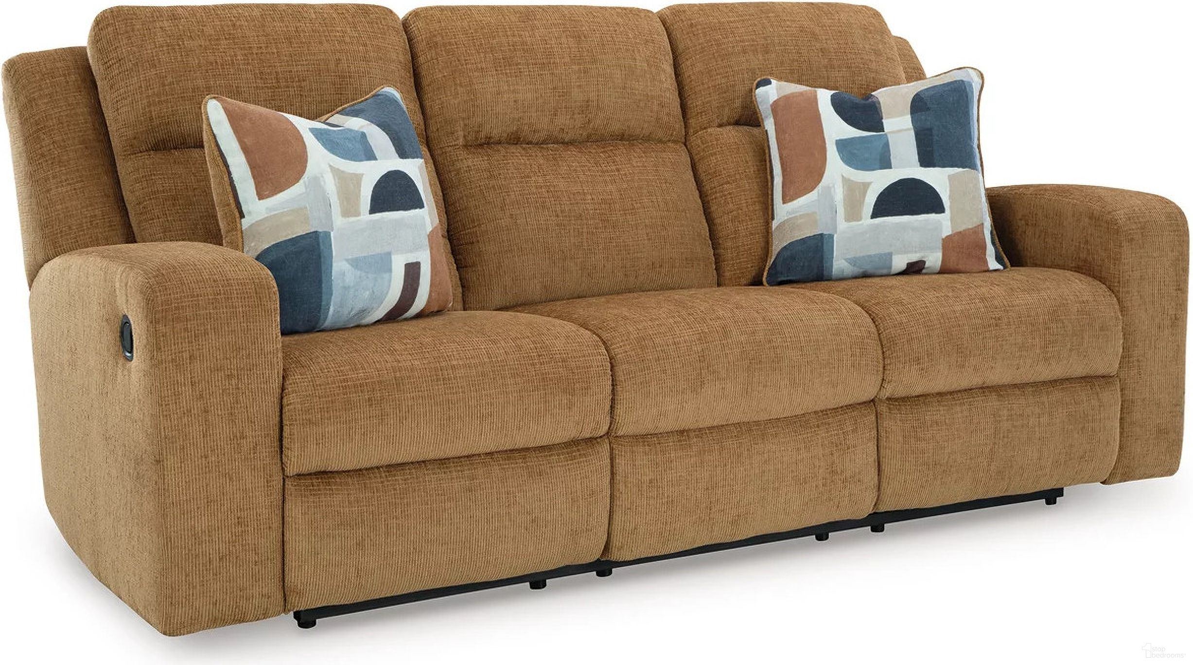 The appearance of Kanlow Reclining Sofa In Honey designed by Signature Design by Ashley in the modern / contemporary interior design. This honey piece of furniture was selected by 1StopBedrooms from Kanlow Collection to add a touch of cosiness and style into your home. Sku: 3860588. Material: Polyester.